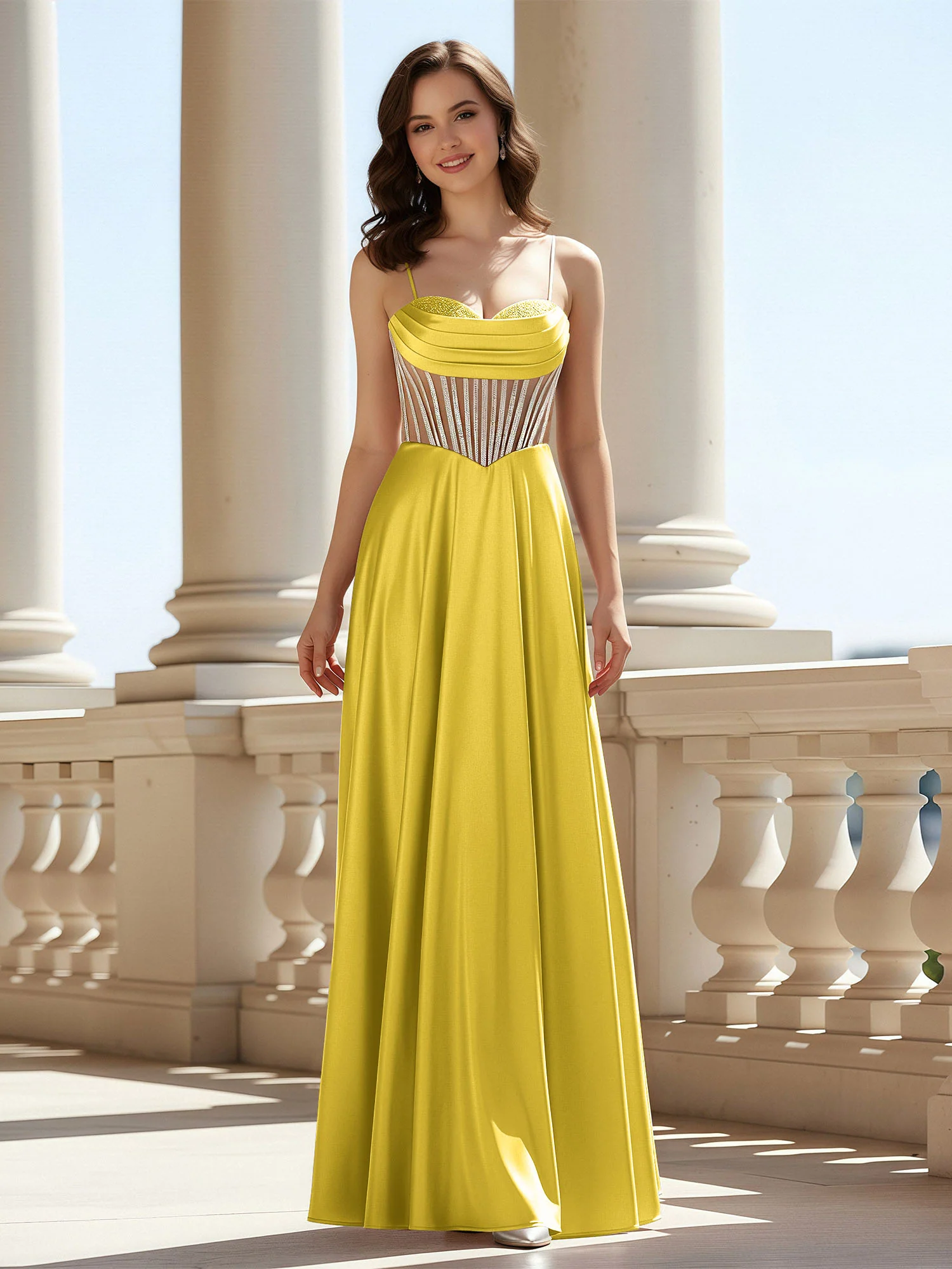 A-Line Sweetheart Floor Length Lace-Up Prom Dress Marigold