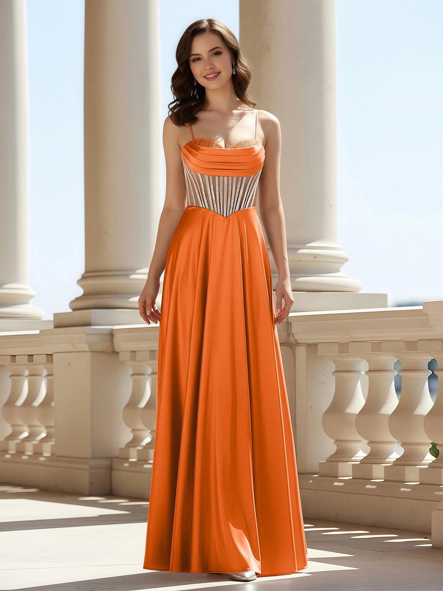 A-Line Sweetheart Floor Length Lace-Up Prom Dress Orange