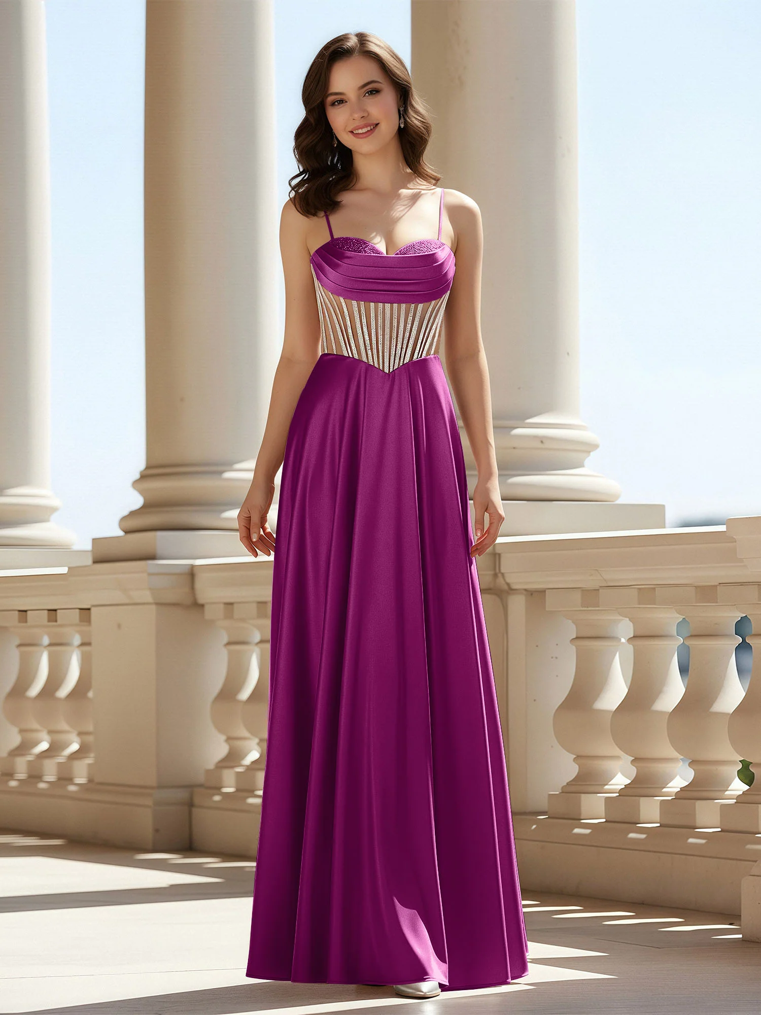 A-Line Sweetheart Floor Length Lace-Up Prom Dress Orchid