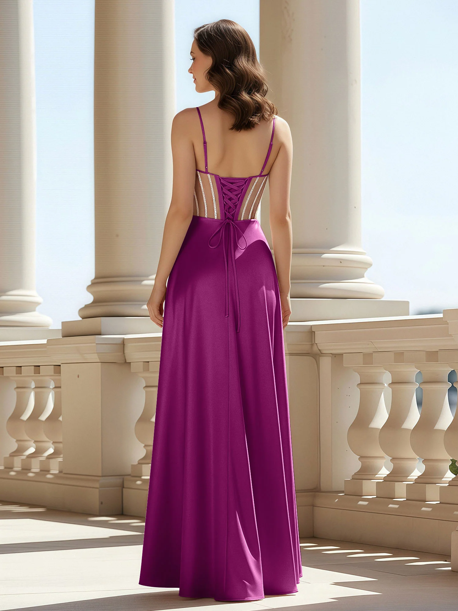 A-Line Sweetheart Floor Length Lace-Up Prom Dress Orchid - Image 2