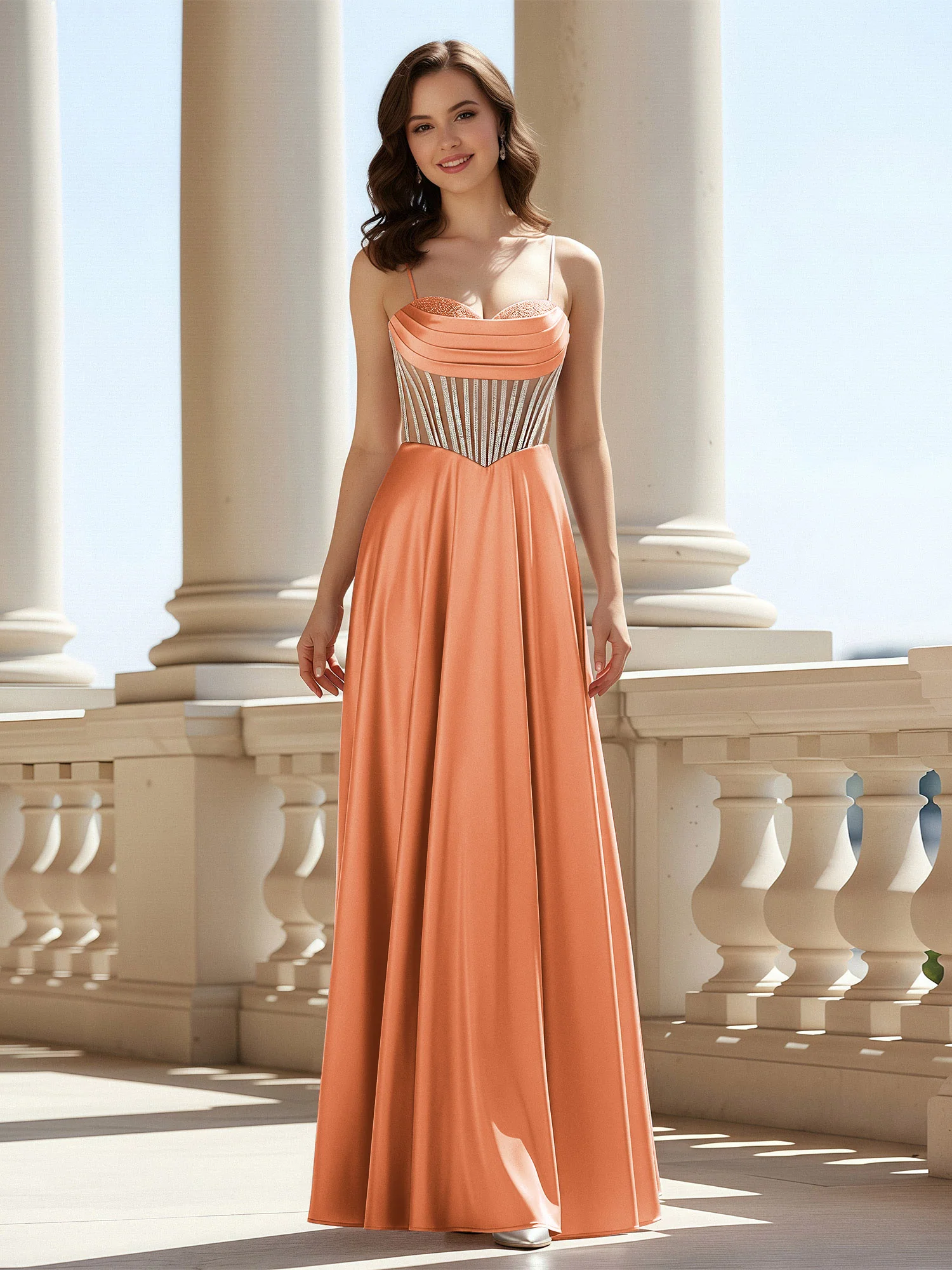 A-Line Sweetheart Floor Length Lace-Up Prom Dress Papaya