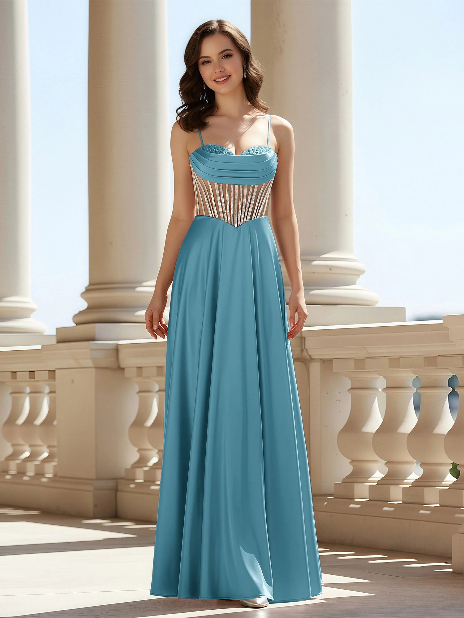 A-Line Sweetheart Floor Length Lace-Up Prom Dress Pool