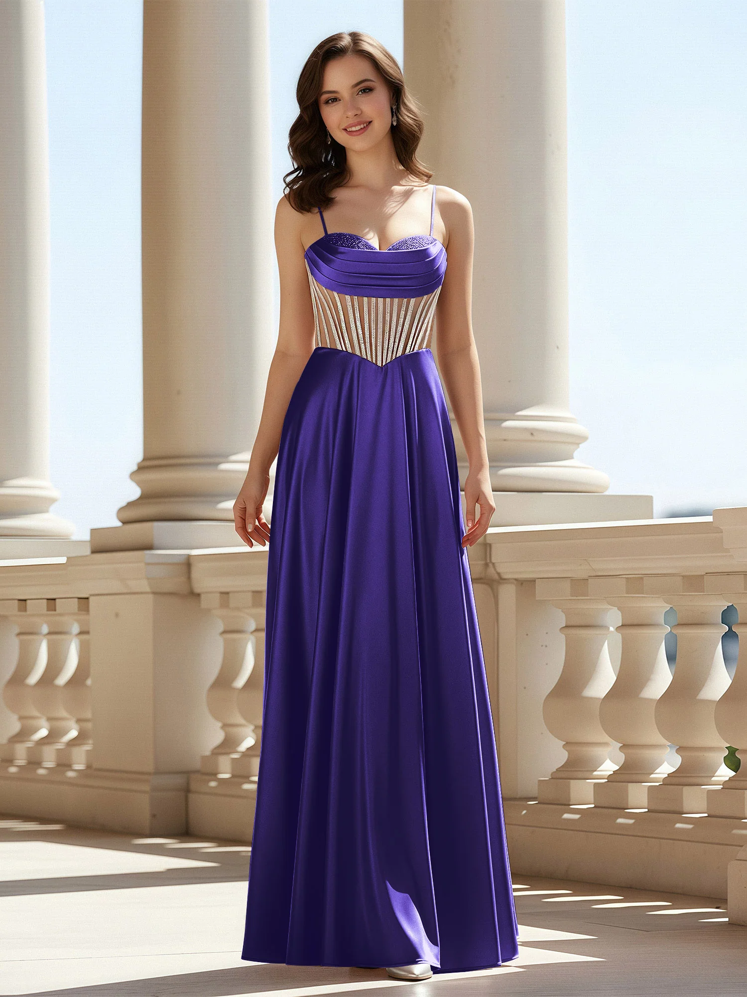 A-Line Sweetheart Floor Length Lace-Up Prom Dress Regency