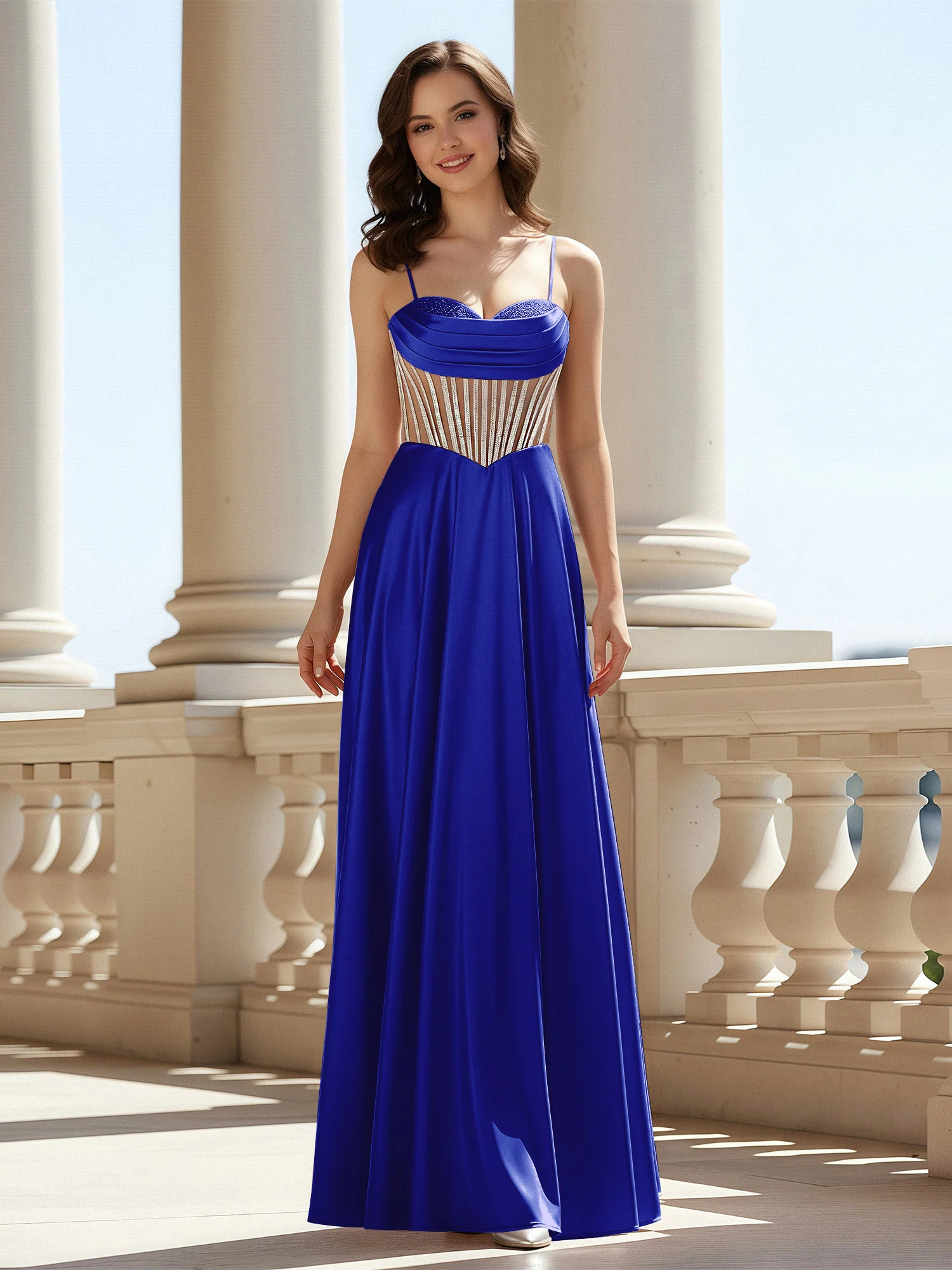 A-Line Sweetheart Floor Length Lace-Up Prom Dress Royal Blue