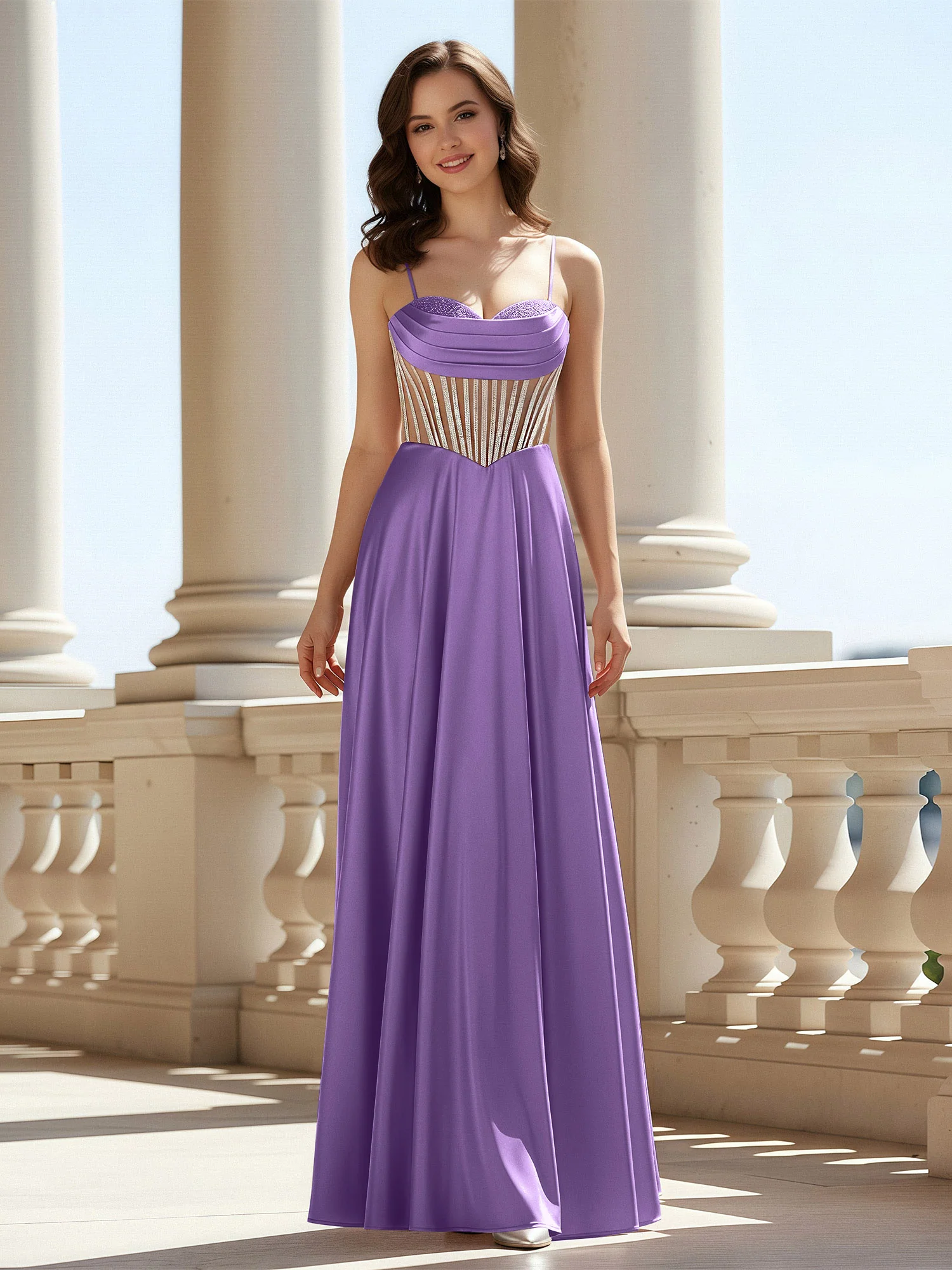 A-Line Sweetheart Floor Length Lace-Up Prom Dress Tahiti