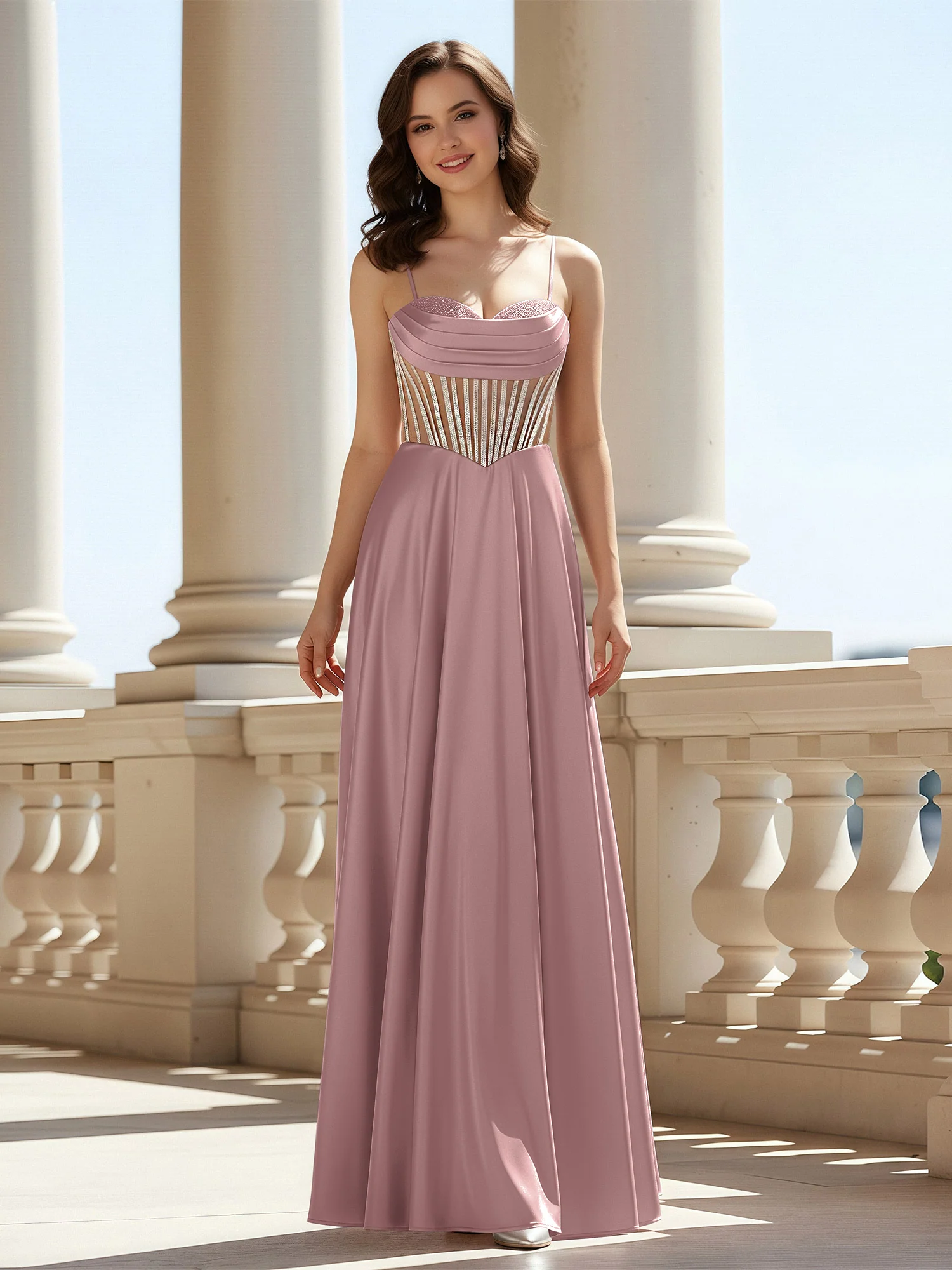 A-Line Sweetheart Floor Length Lace-Up Prom Dress Vintage Mauve