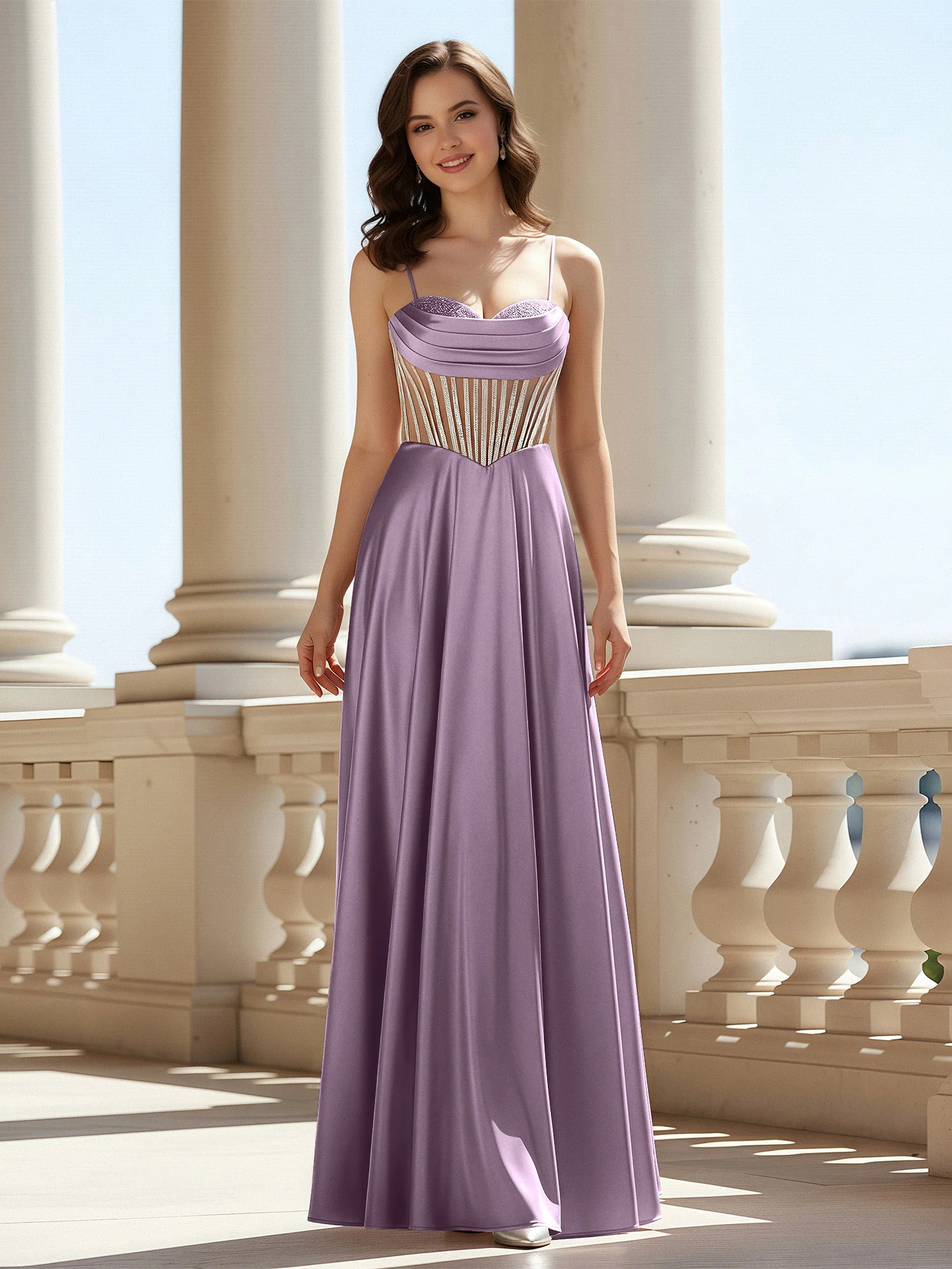 A-Line Sweetheart Floor Length Lace-Up Prom Dress Wisteria