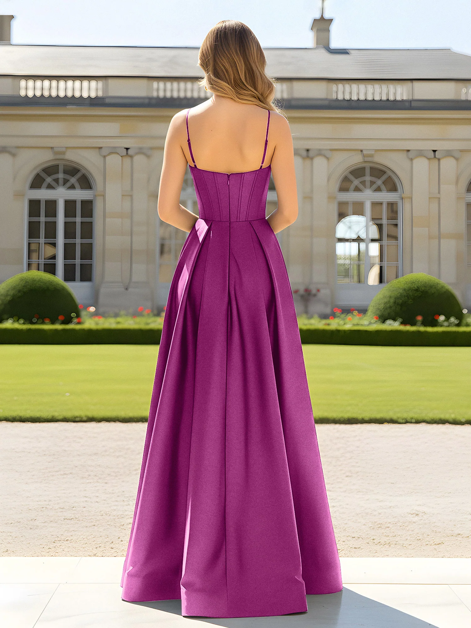 A-Line Spaghetti Straps Cowl Neck Satin Dress Orchid - Image 2