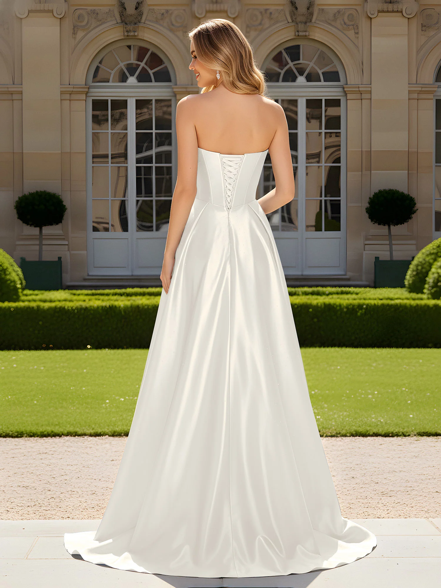 Sweetheart Pleated Lace-Up Gown With Sweep/Brush Train Ivory - Image 2