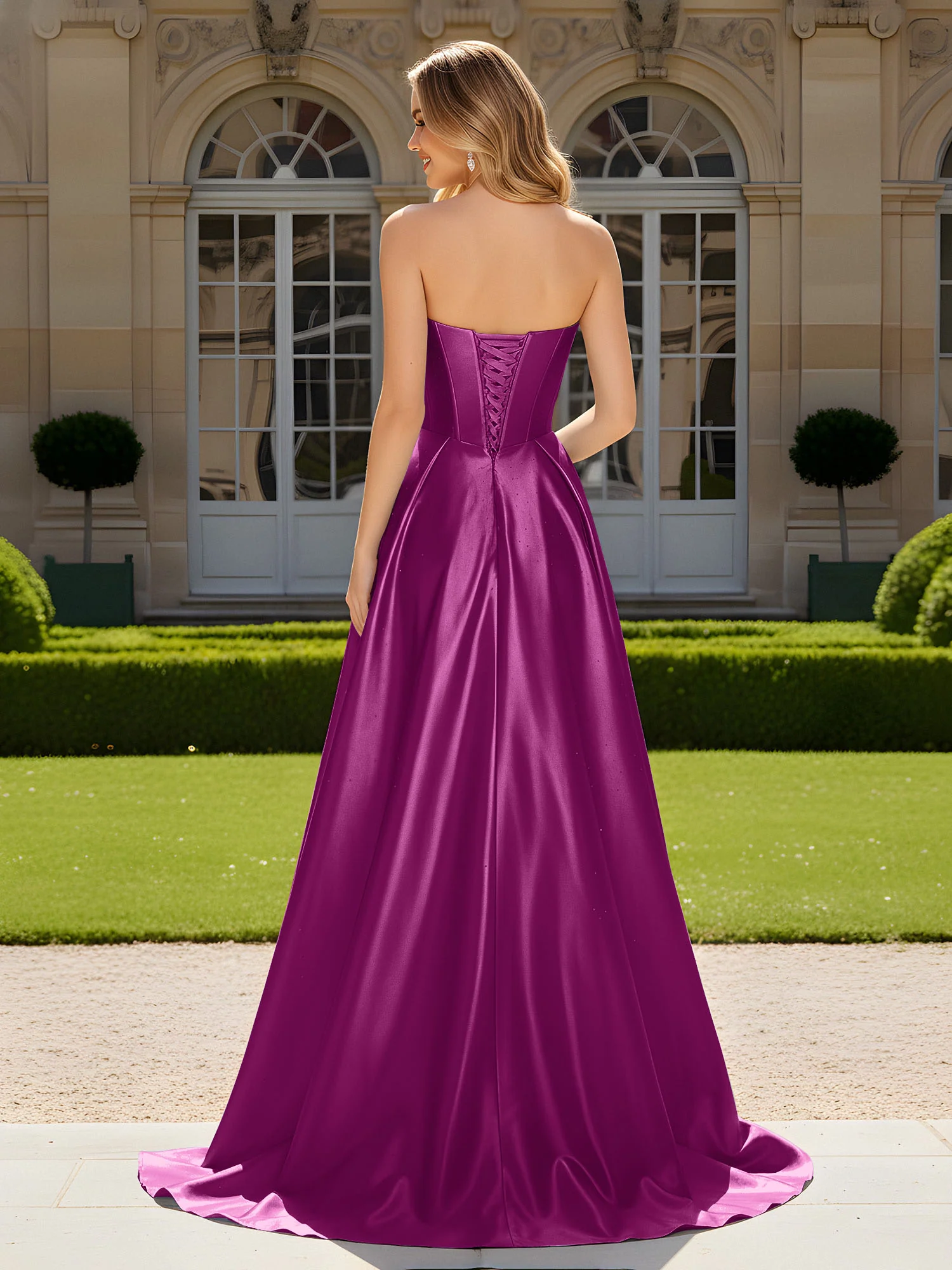 Sweetheart Pleated Lace-Up Gown With Sweep/Brush Train Orchid - Image 2