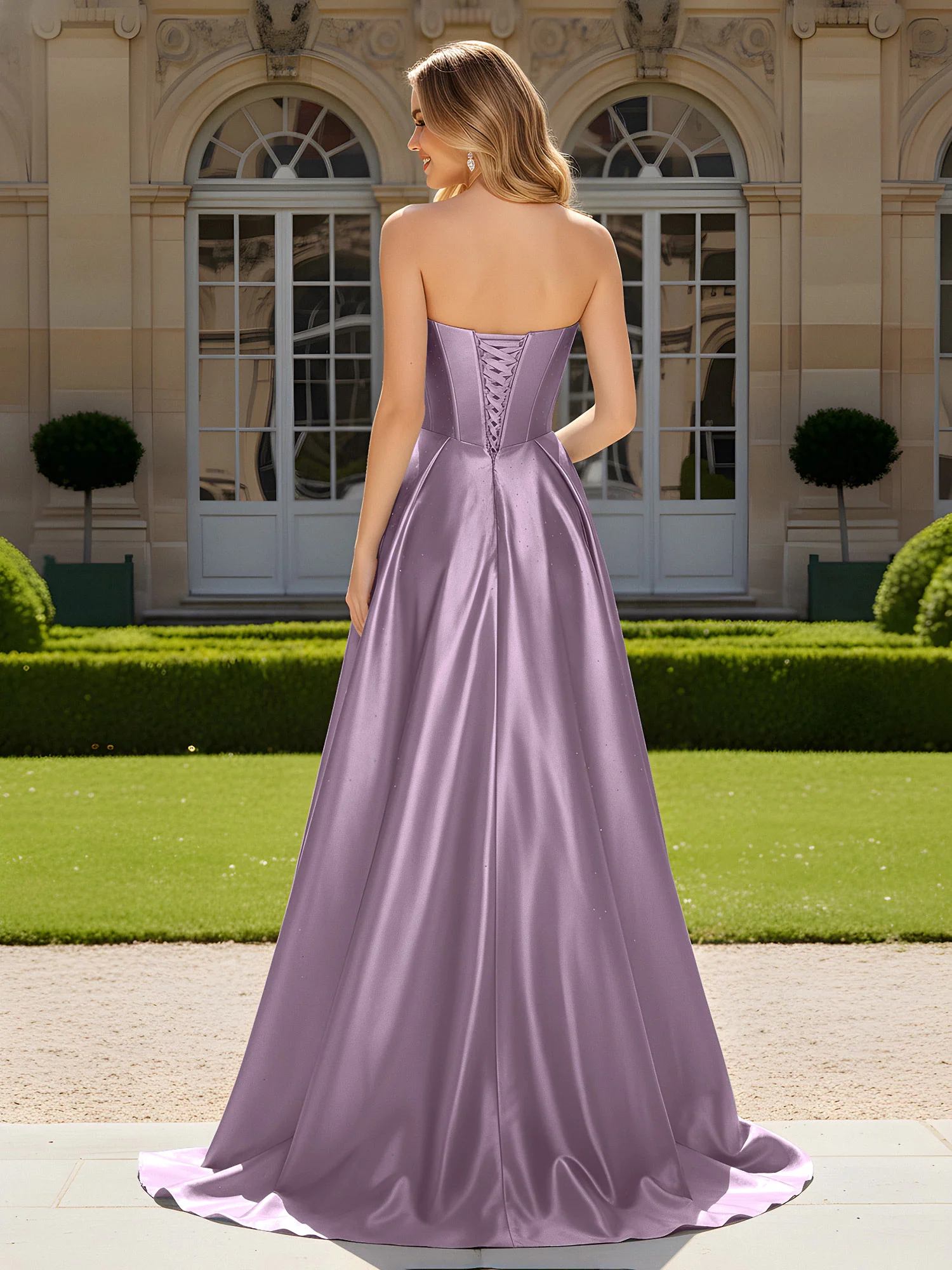 Sweetheart Pleated Lace-Up Gown With Sweep/Brush Train Wisteria - Image 2