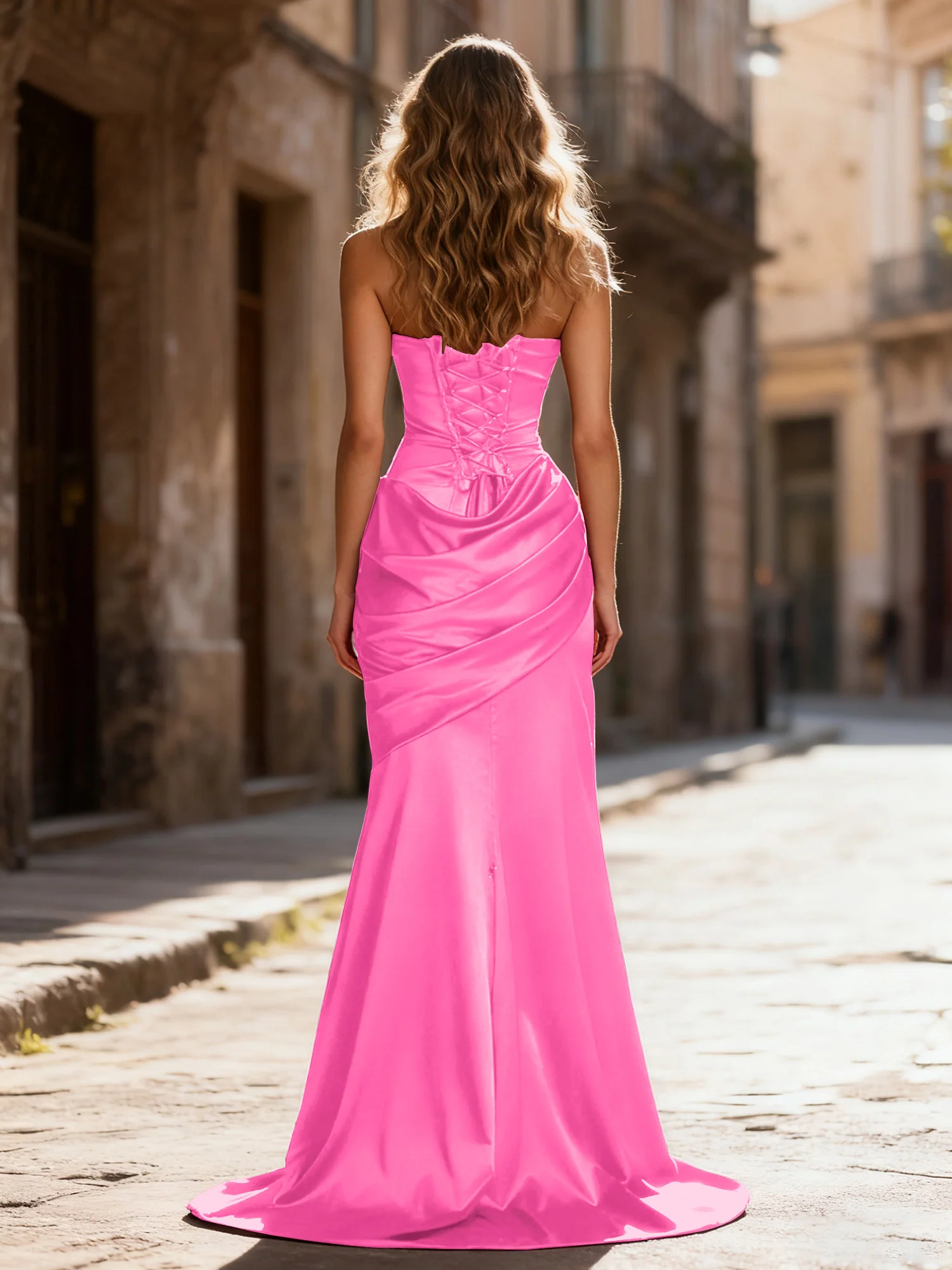 Strapless Ruched Mermaid Gown With Neck Sash Azalea - Image 2