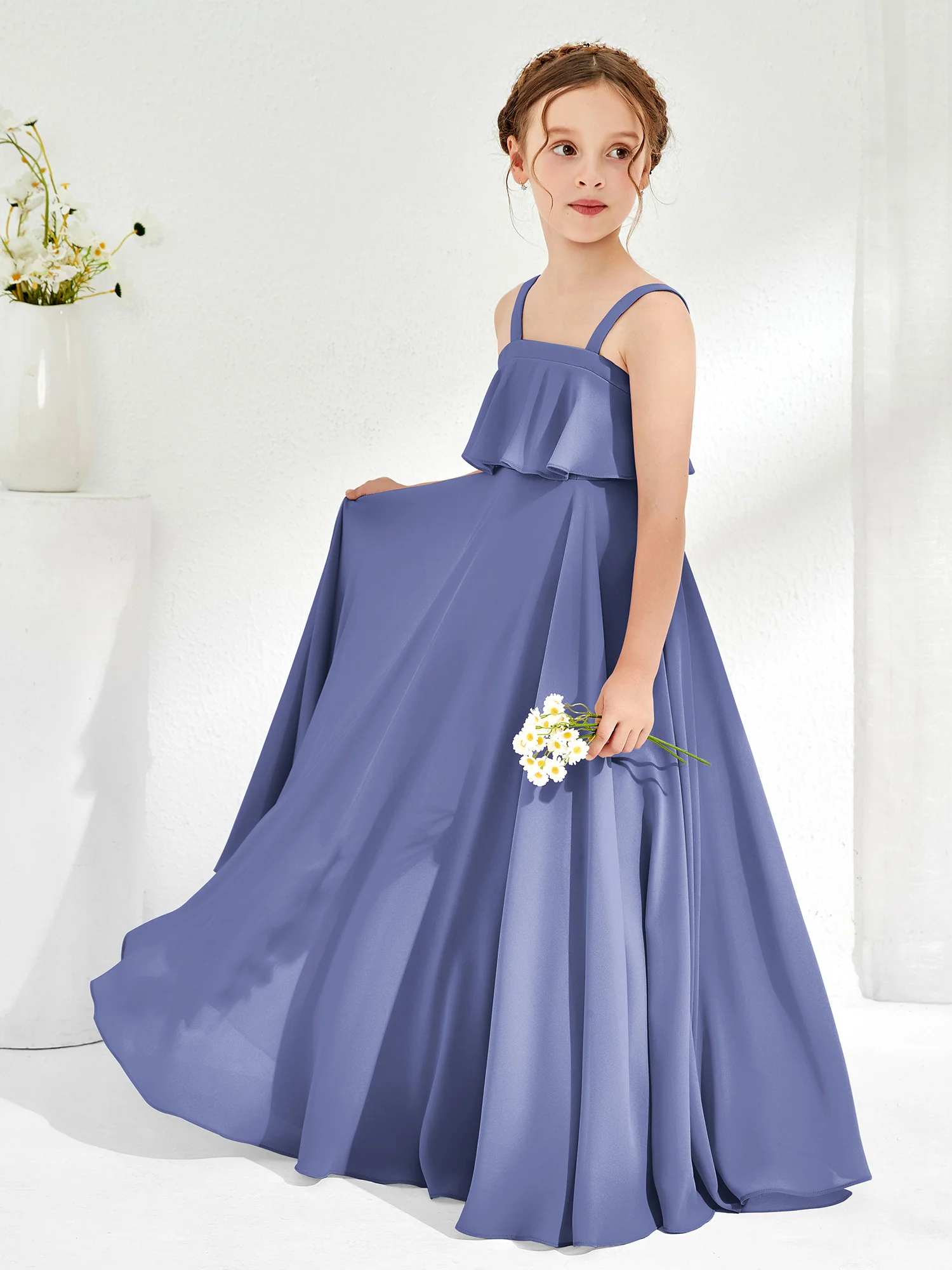 Shoulder Straps Junior Bridesmaid Dresses Periwinkle - Image 3