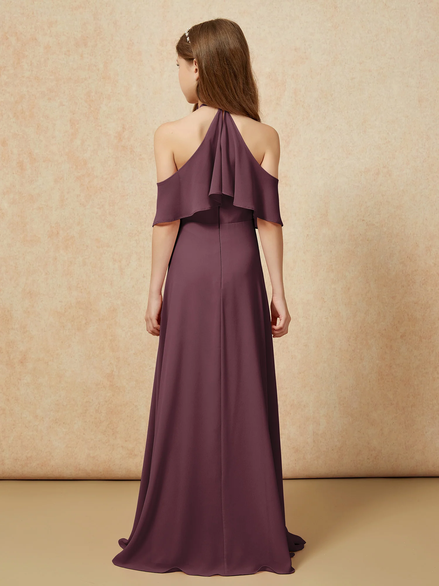 Simple Halter Floor-length Junior Bridesmaid Dress Cabernet - Image 2