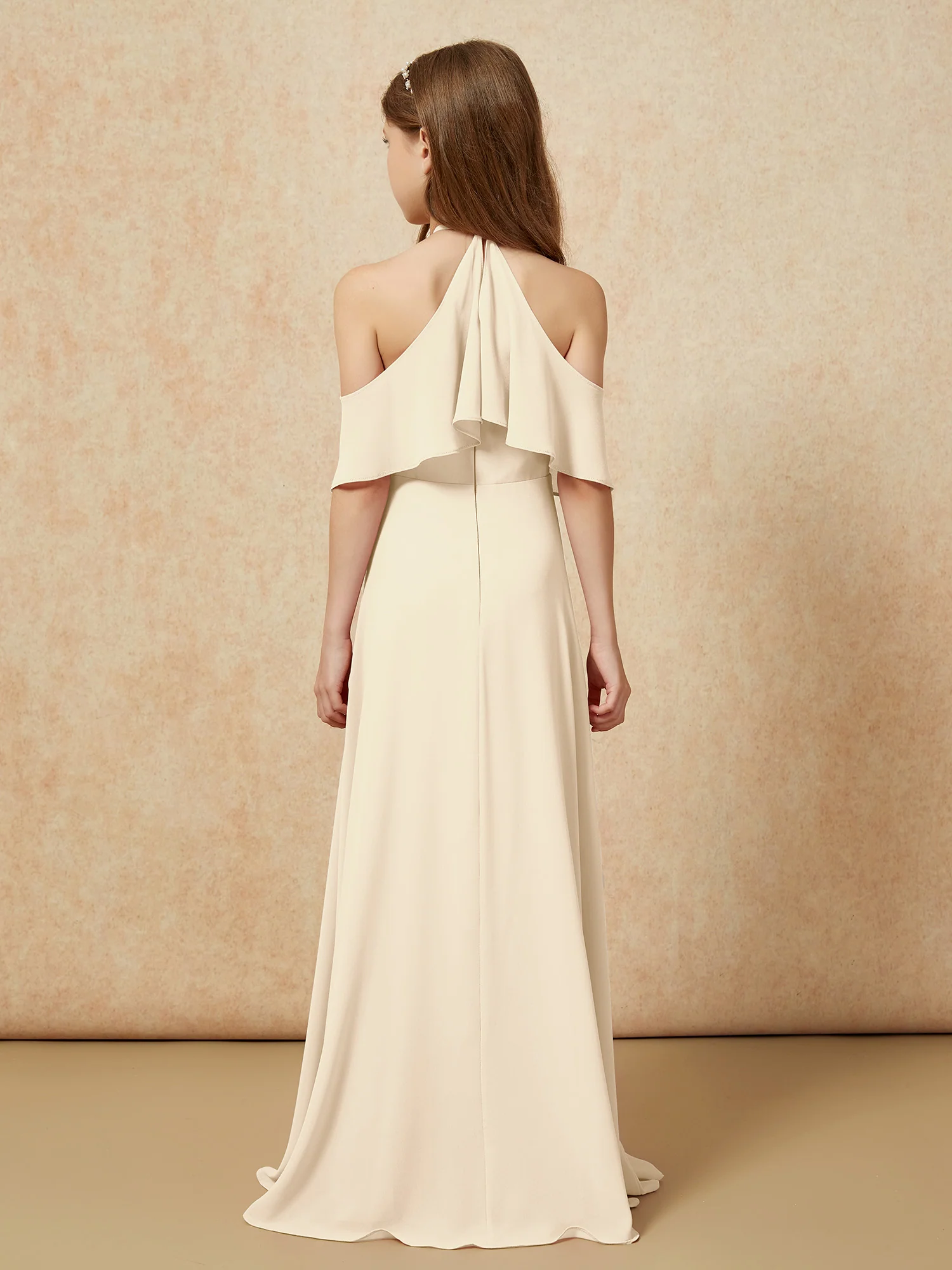 Simple Halter Floor-length Junior Bridesmaid Dress Champagne - Image 2