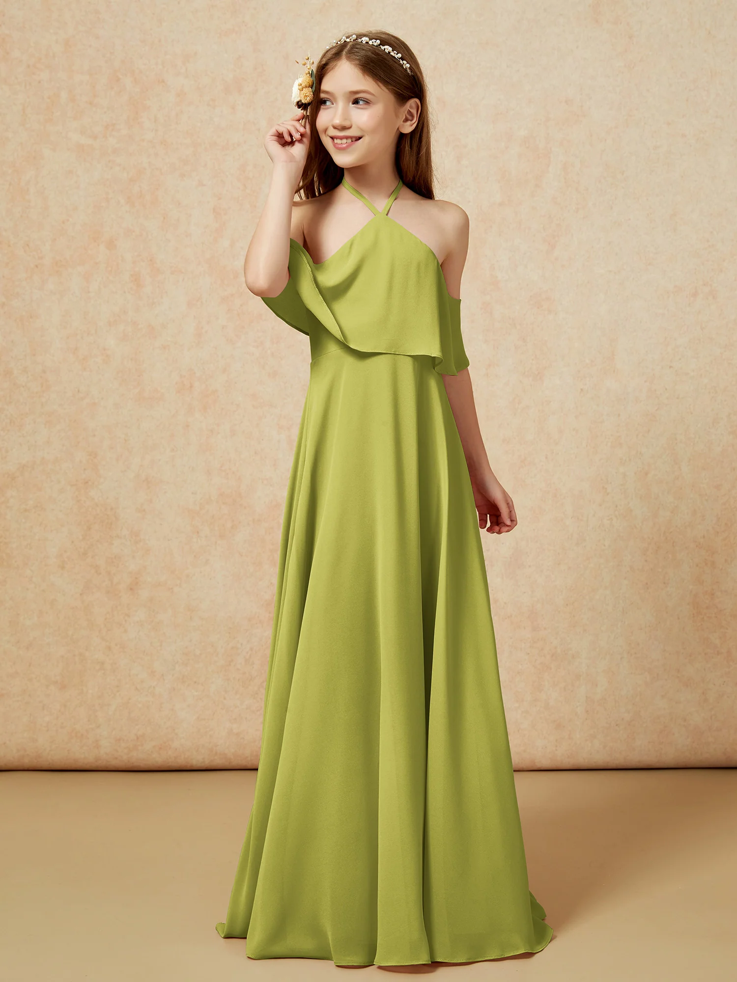 Simple Halter Floor-length Junior Bridesmaid Dress Clover