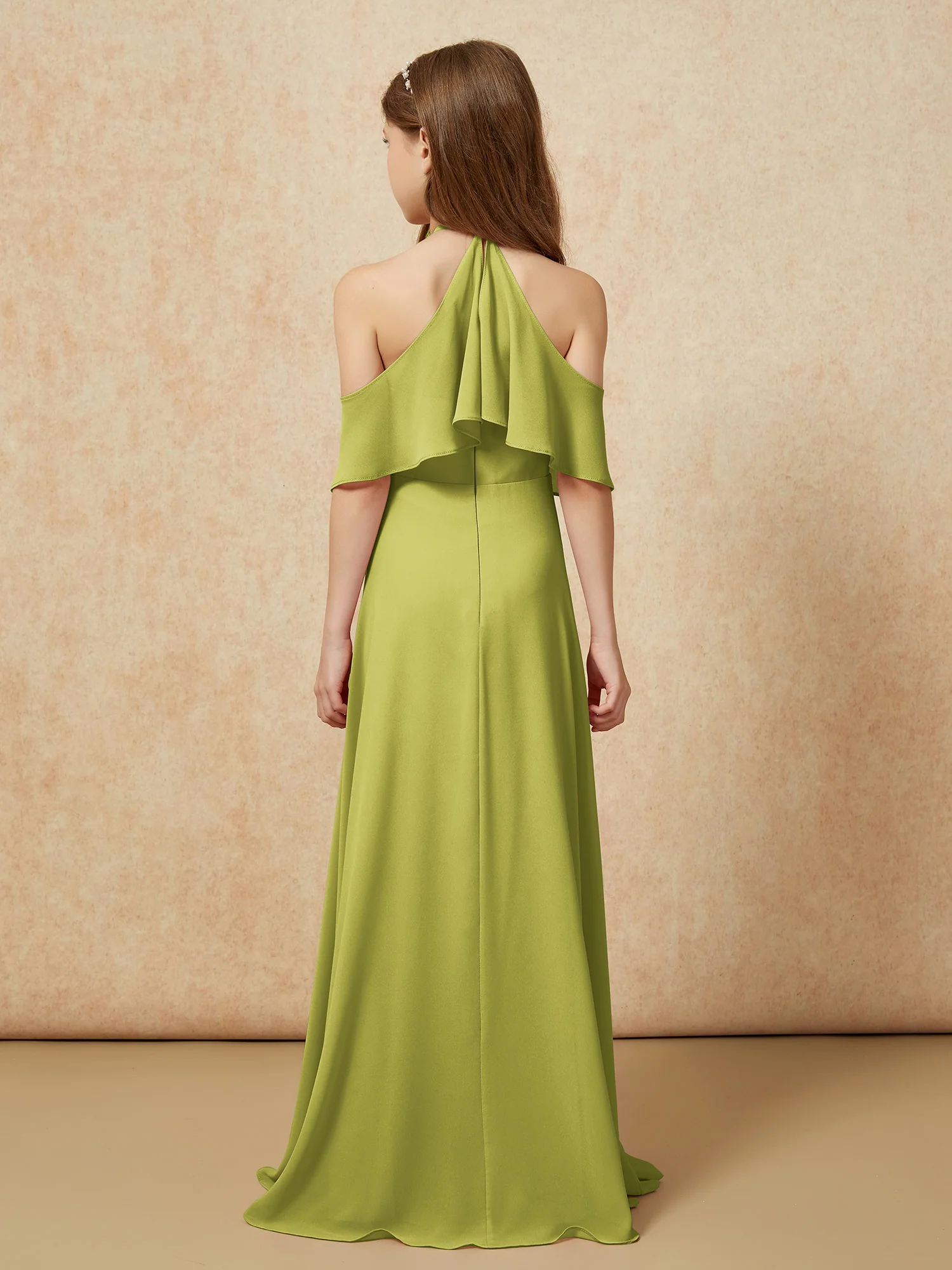 Simple Halter Floor-length Junior Bridesmaid Dress Clover - Image 2