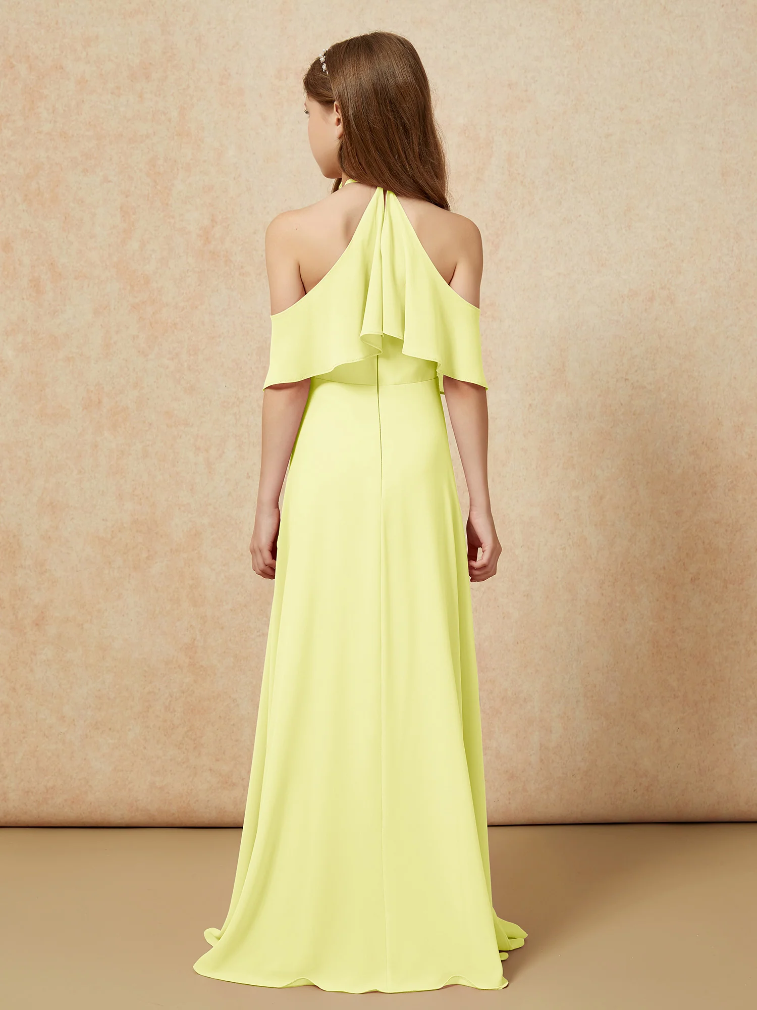 Simple Halter Floor-length Junior Bridesmaid Dress Daffodil - Image 2