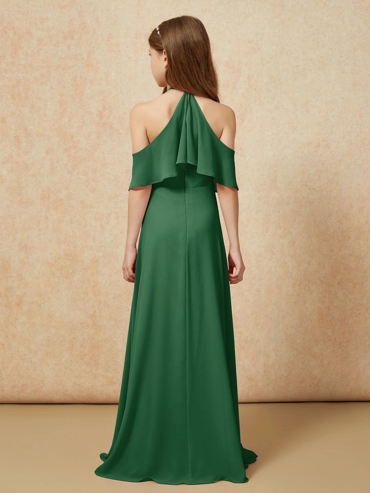 Simple Halter Floor-length Junior Bridesmaid Dress Dark Green - Image 2