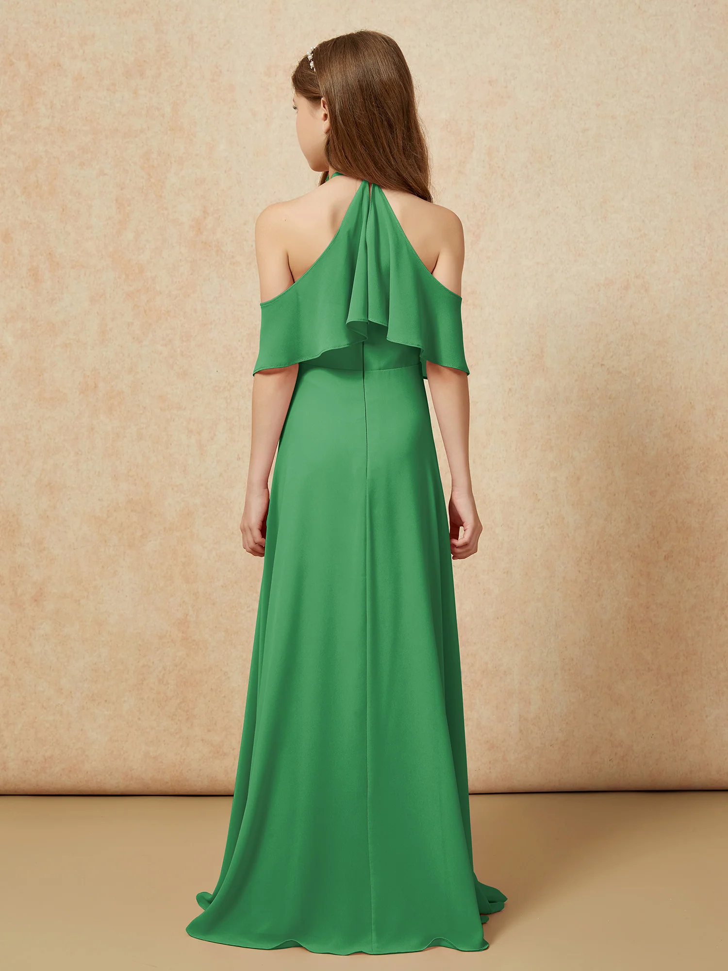 Simple Halter Floor-length Junior Bridesmaid Dress Emerald - Image 2