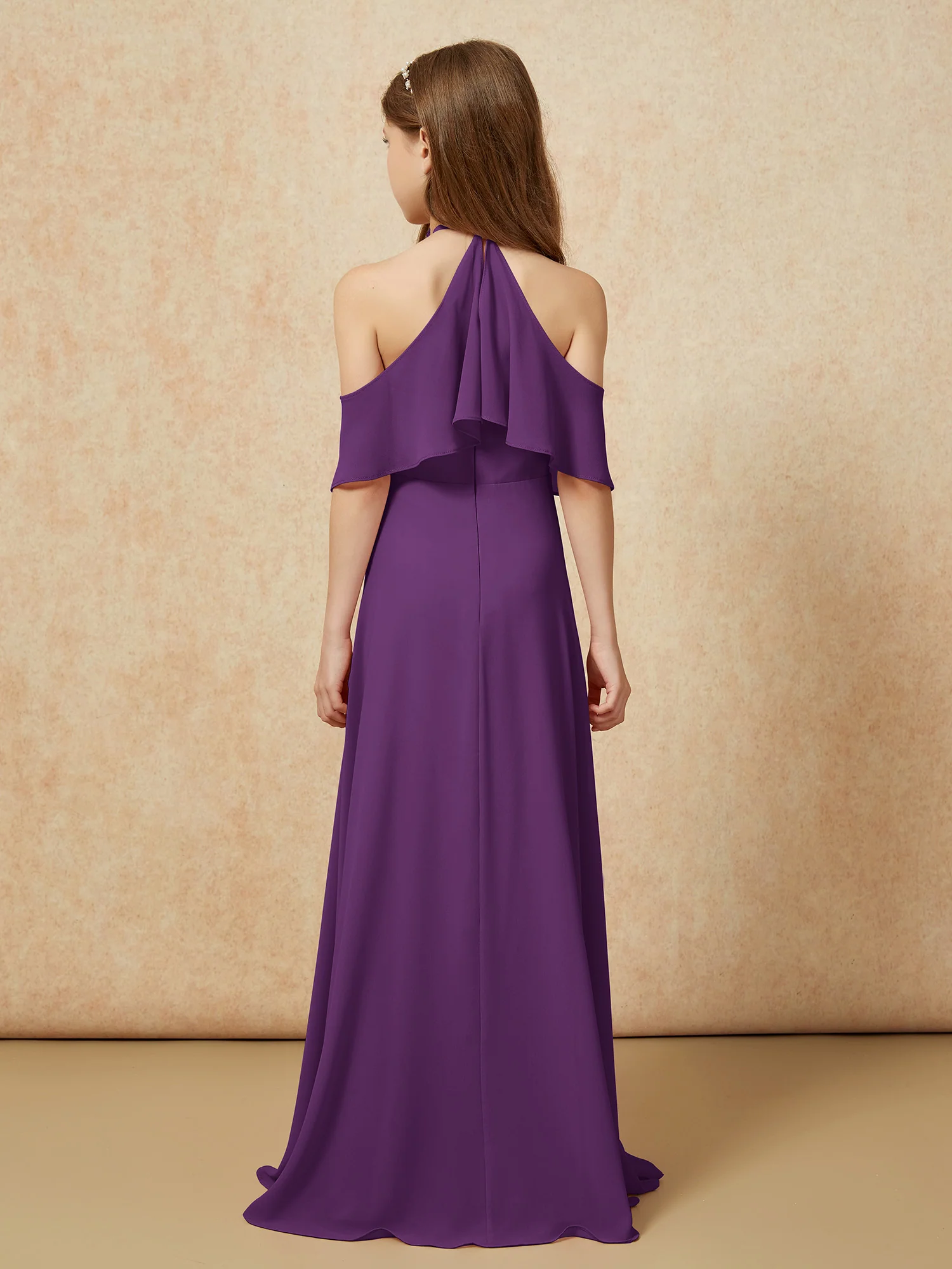 Simple Halter Floor-length Junior Bridesmaid Dress Grape - Image 2
