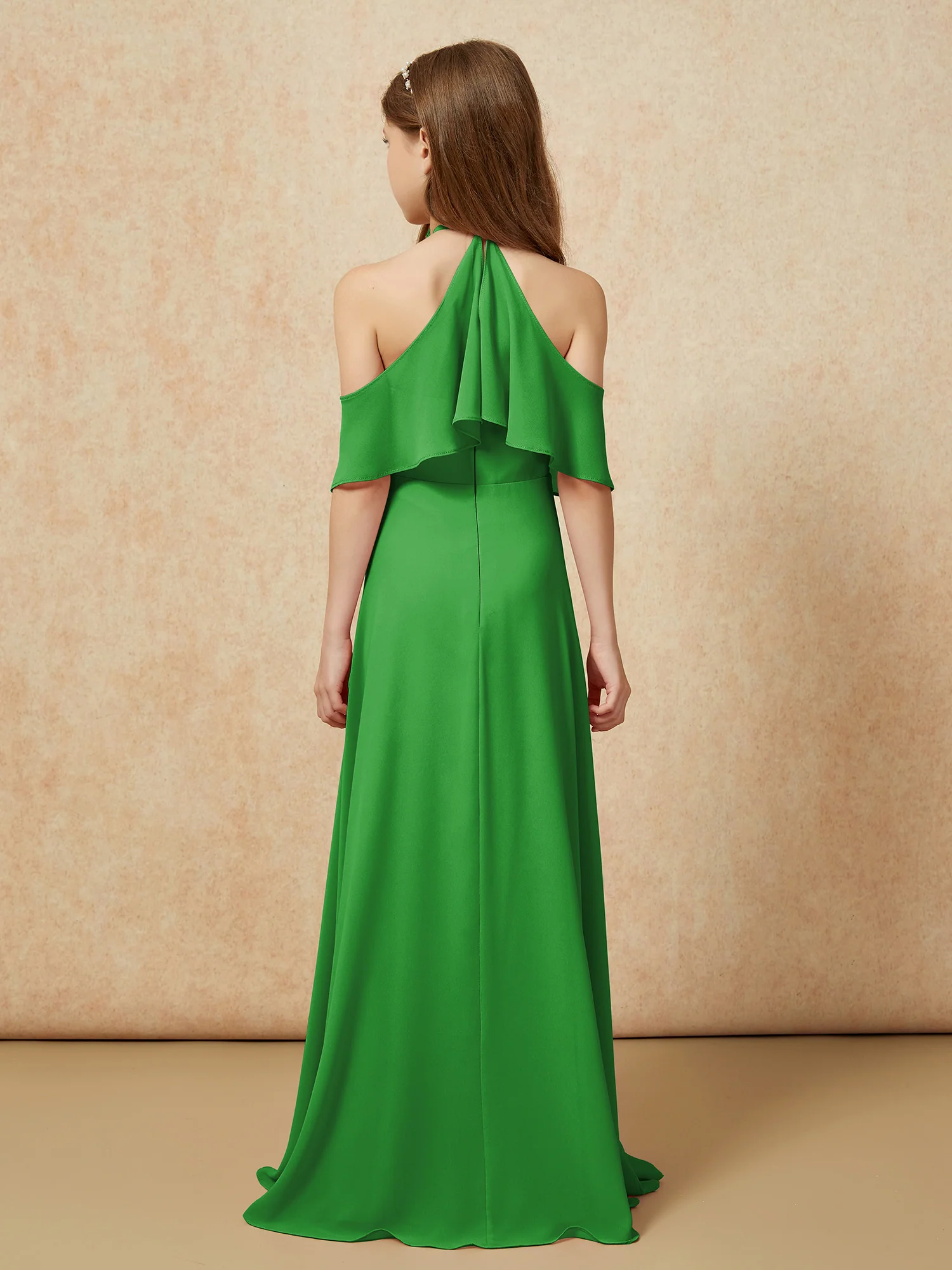 Simple Halter Floor-length Junior Bridesmaid Dress Green - Image 2