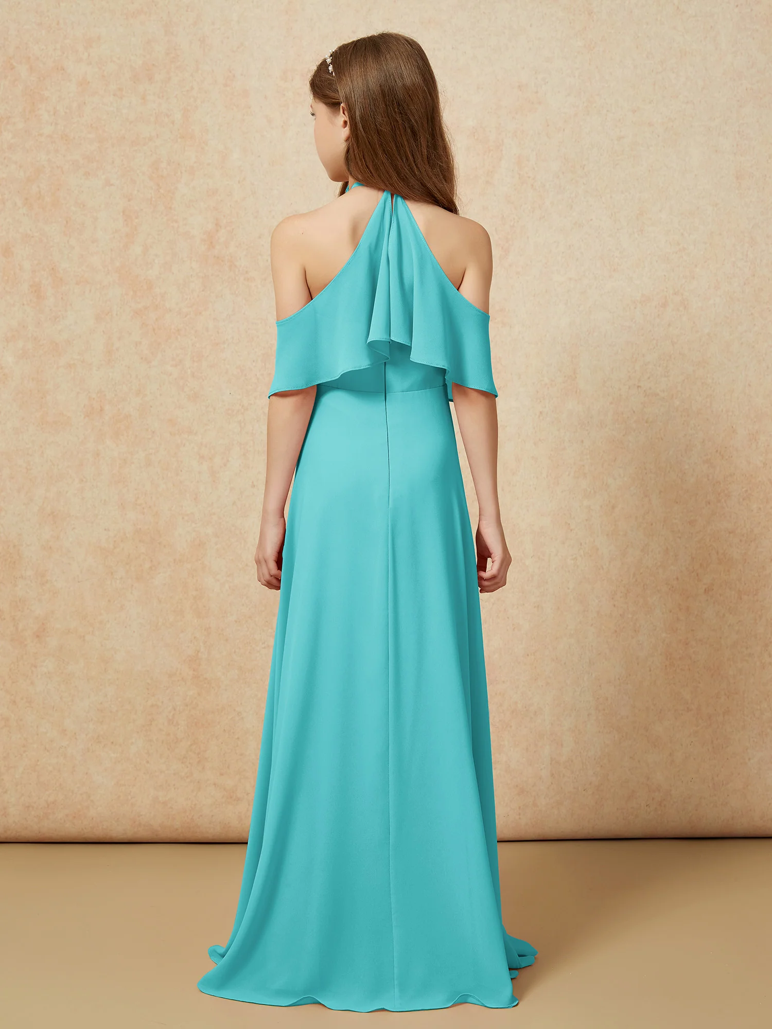 Simple Halter Floor-length Junior Bridesmaid Dress Jade - Image 2