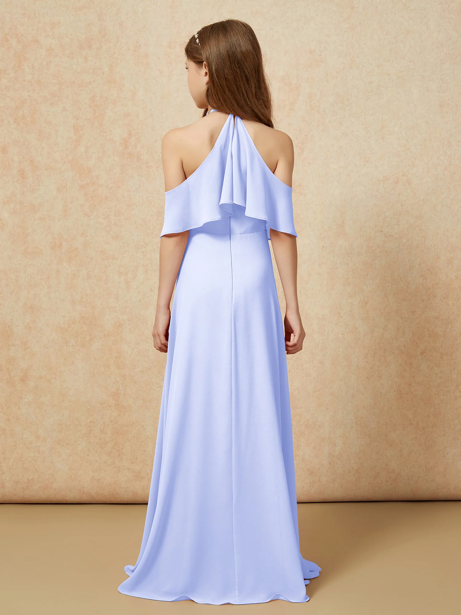 Simple Halter Floor-length Junior Bridesmaid Dress Lavender - Image 2