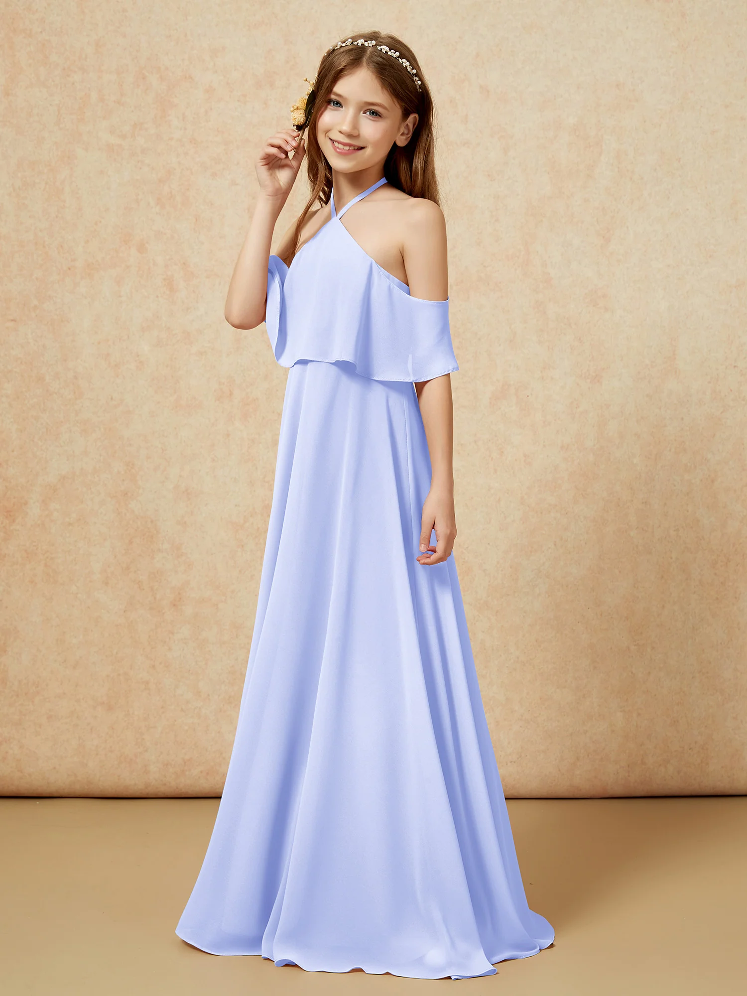 Simple Halter Floor-length Junior Bridesmaid Dress Lavender - Image 3