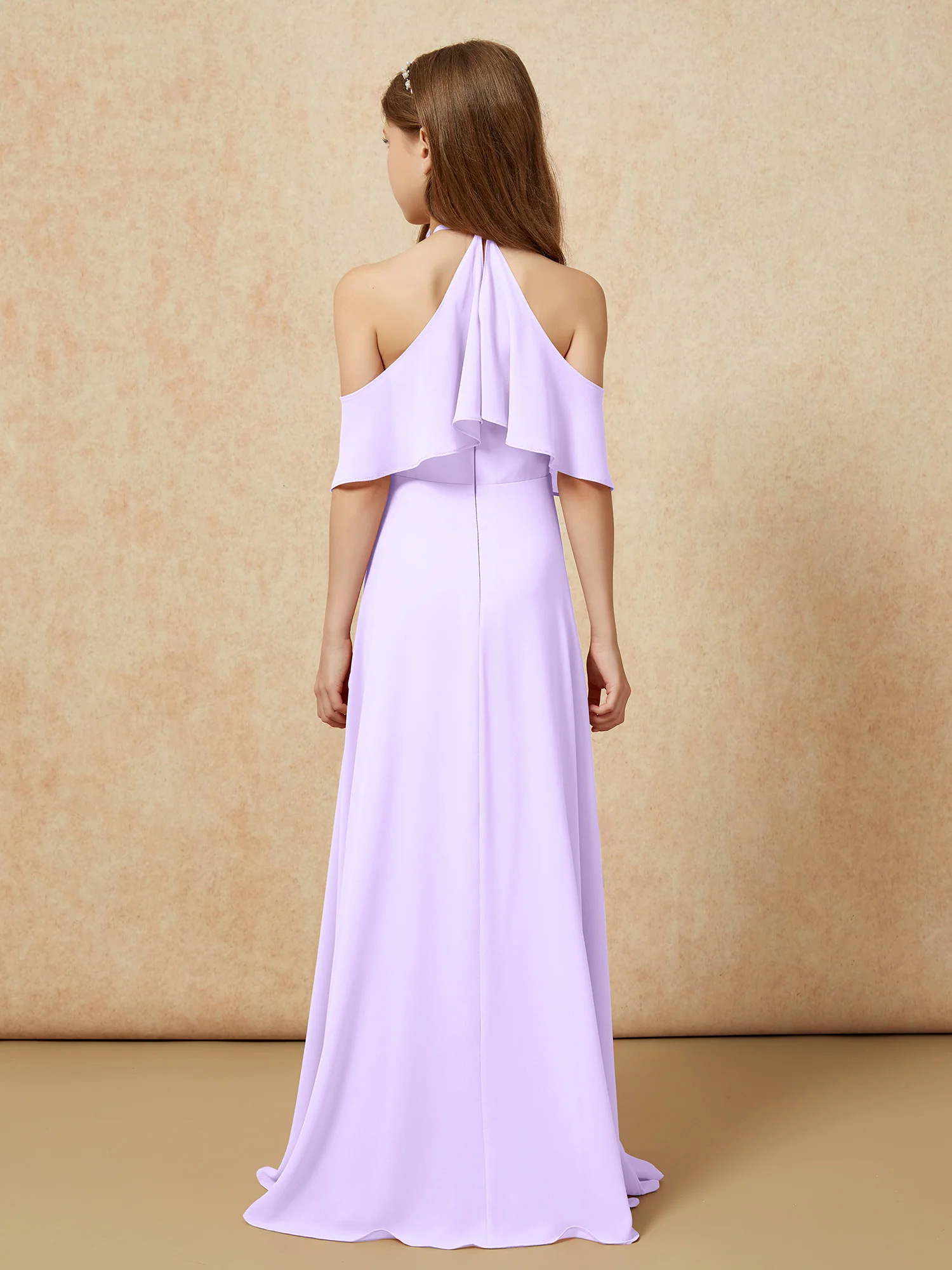 Simple Halter Floor-length Junior Bridesmaid Dress Lilac - Image 2