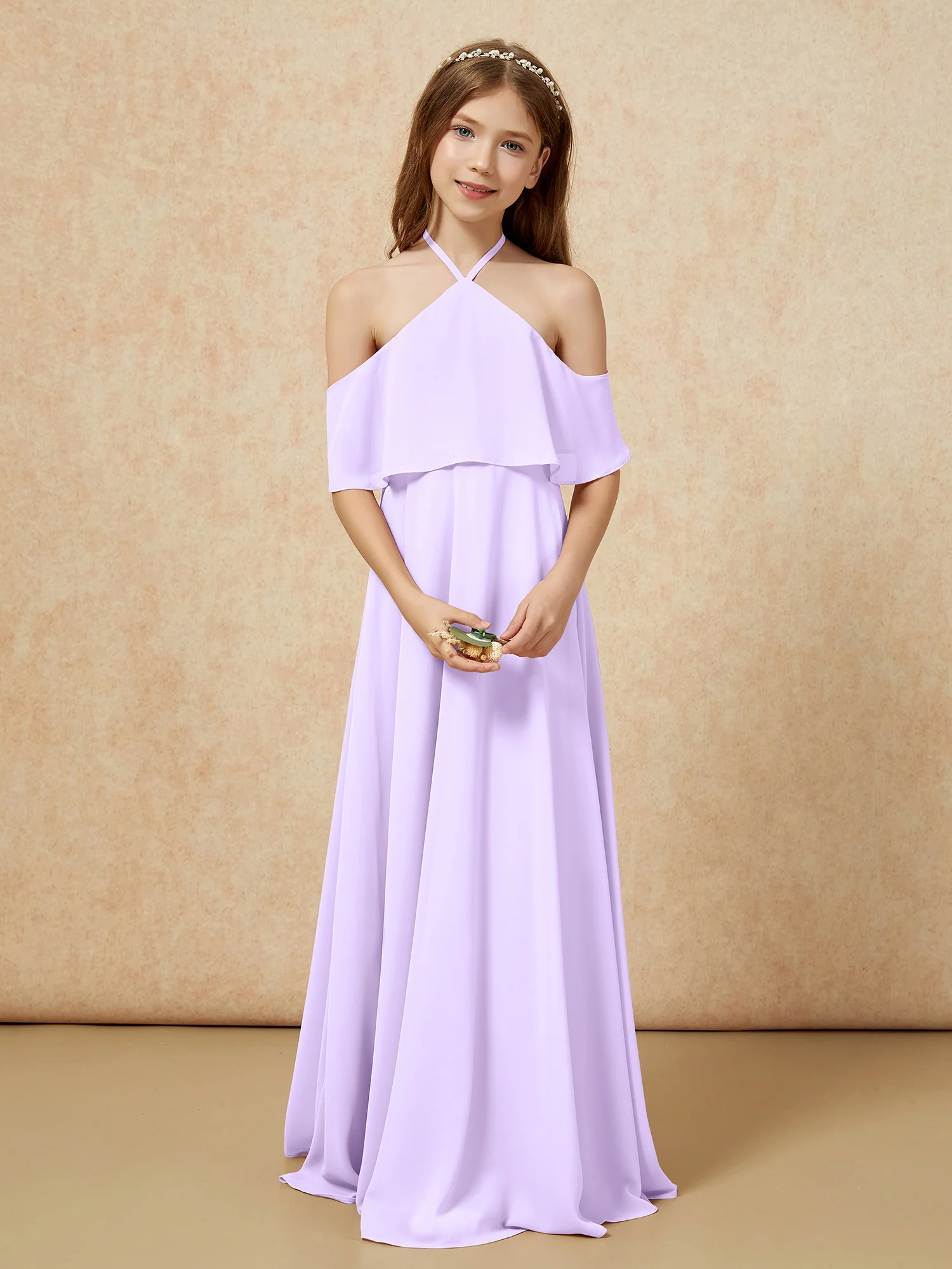 Simple Halter Floor-length Junior Bridesmaid Dress Lilac - Image 4