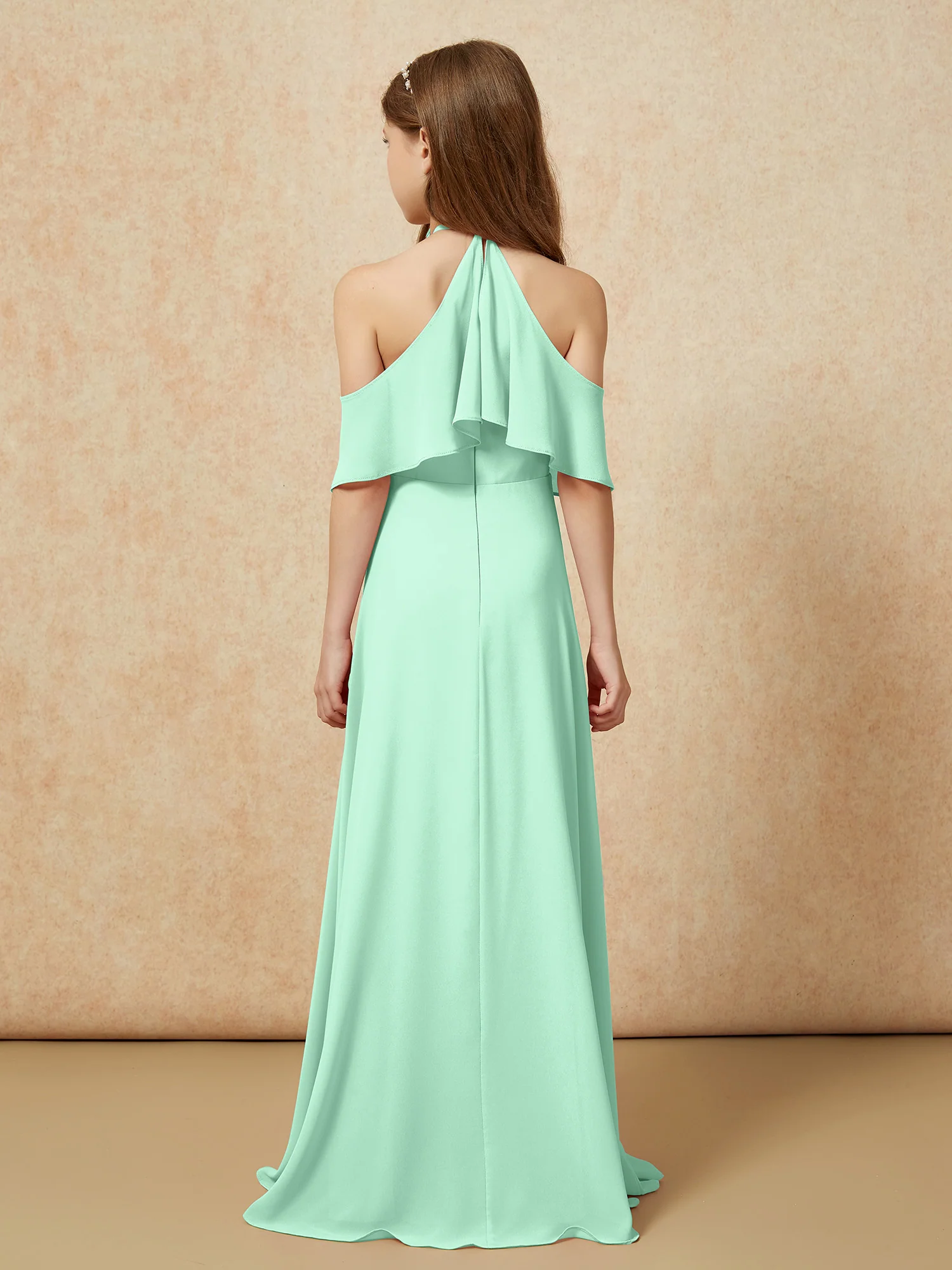 Simple Halter Floor-length Junior Bridesmaid Dress Mint Green - Image 2