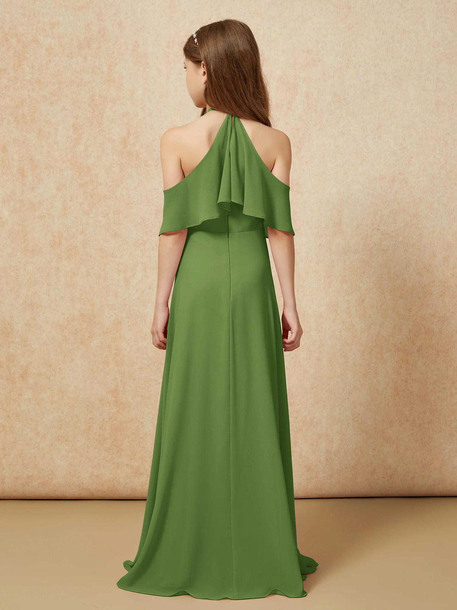 Simple Halter Floor-length Junior Bridesmaid Dress Moss - Image 2