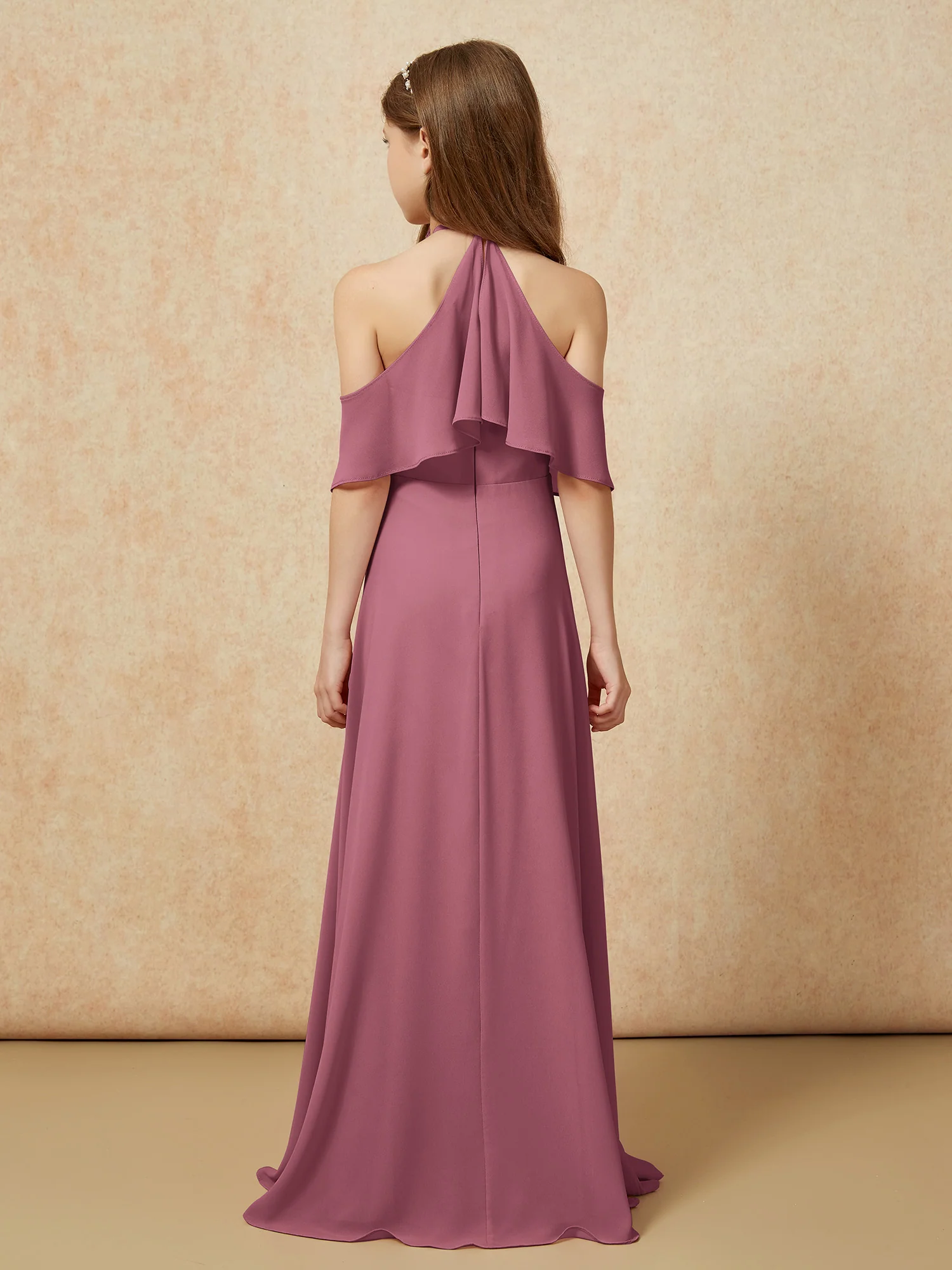 Simple Halter Floor-length Junior Bridesmaid Dress Mulberry - Image 2
