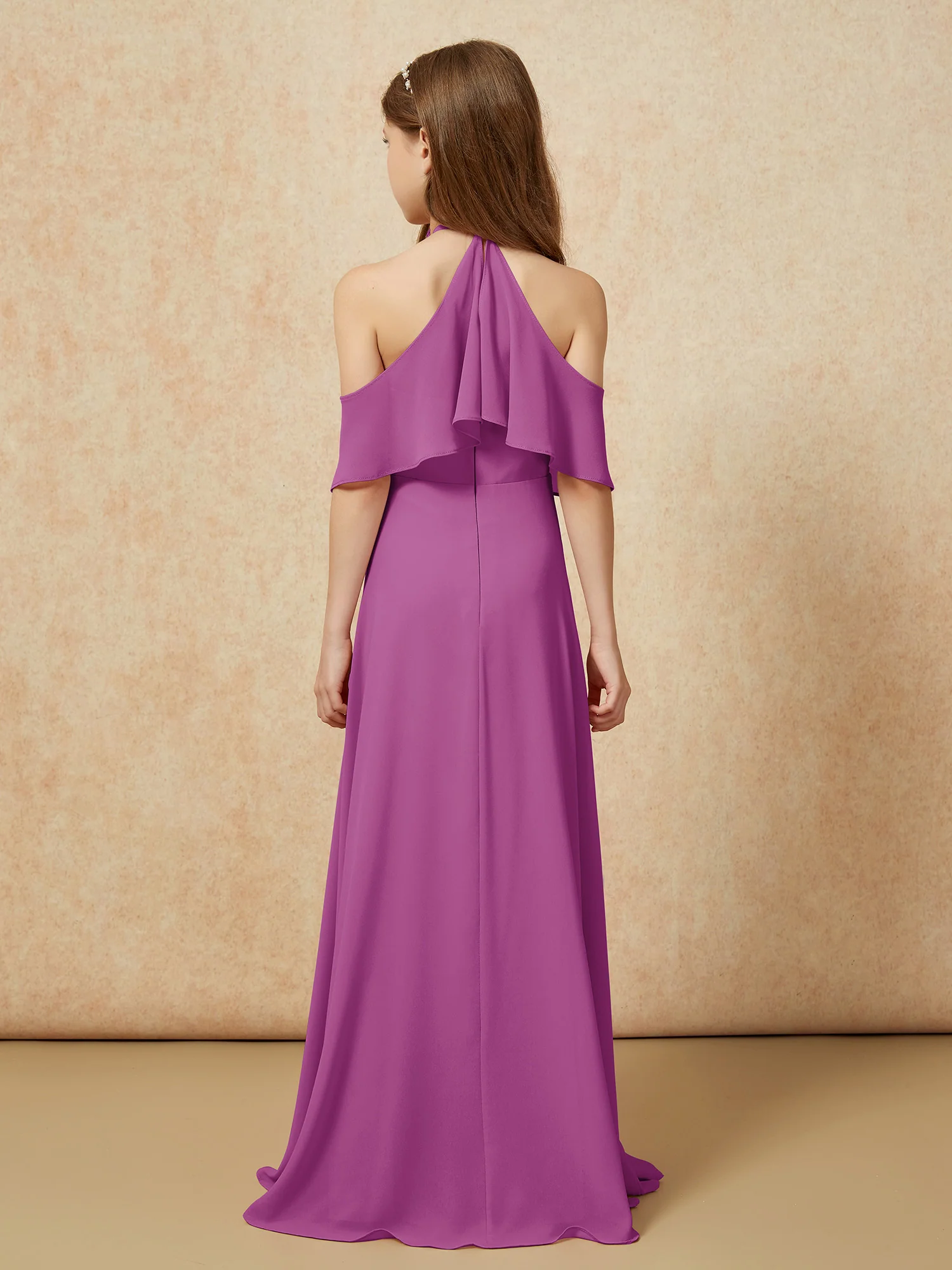 Simple Halter Floor-length Junior Bridesmaid Dress Orchid - Image 2