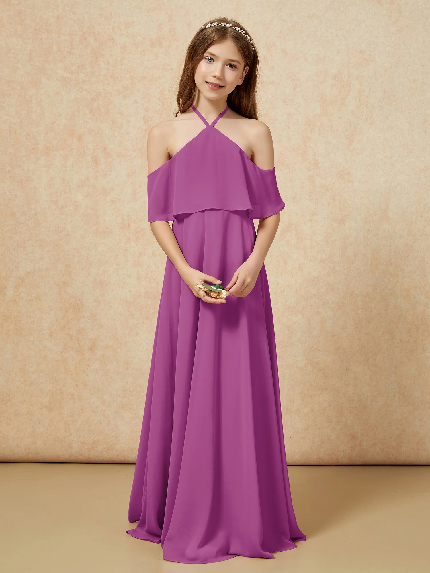 Simple Halter Floor-length Junior Bridesmaid Dress Orchid - Image 4
