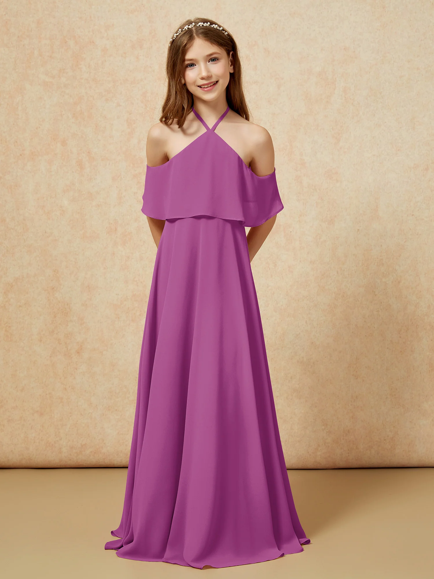 Simple Halter Floor-length Junior Bridesmaid Dress Orchid - Image 6
