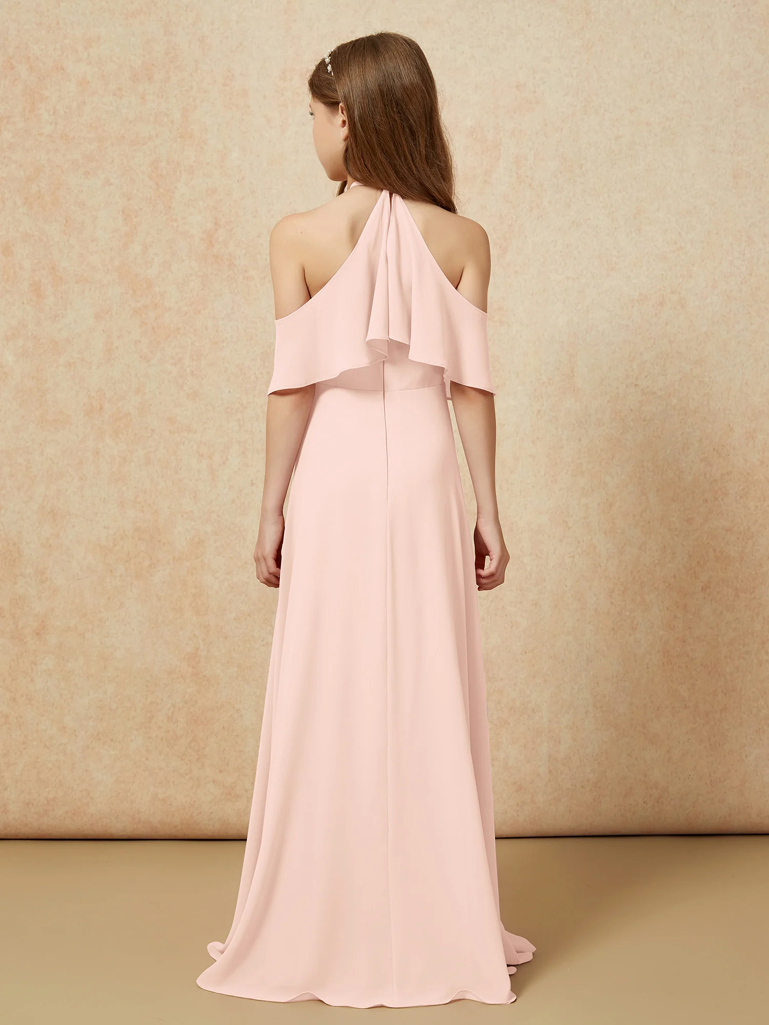 Simple Halter Floor-length Junior Bridesmaid Dress Pearl Pink - Image 2