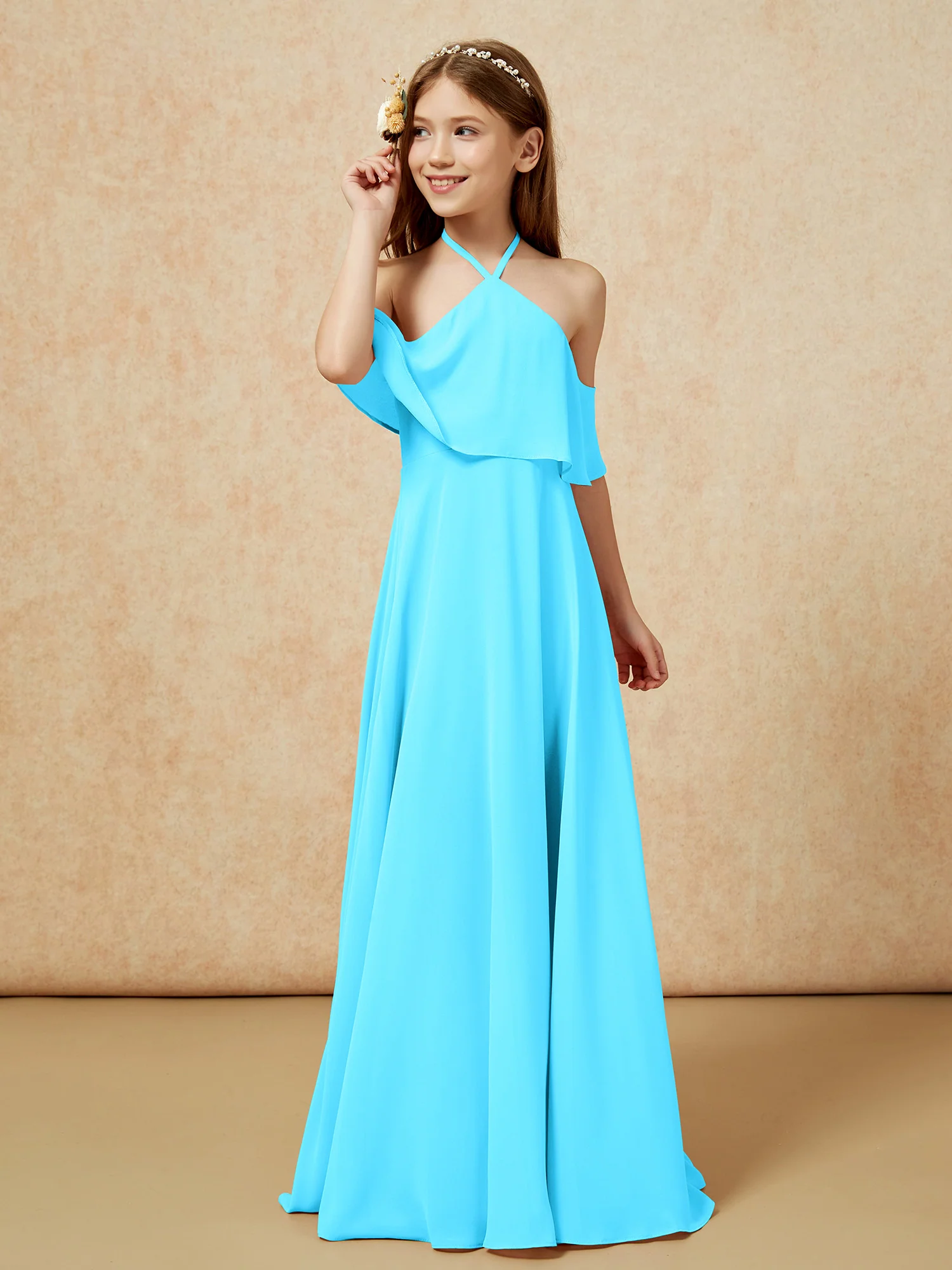 Simple Halter Floor-length Junior Bridesmaid Dress Pool