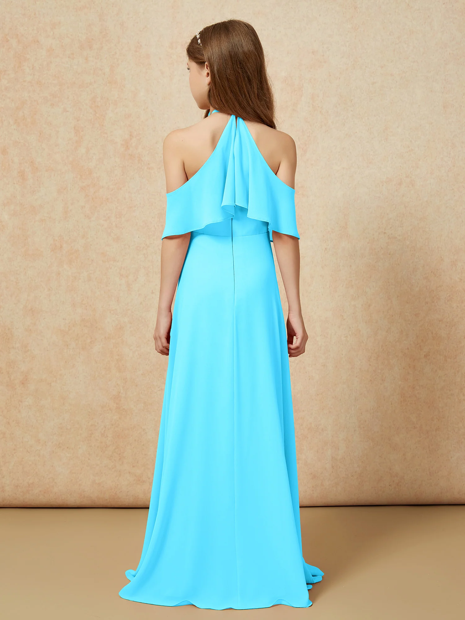 Simple Halter Floor-length Junior Bridesmaid Dress Pool - Image 2