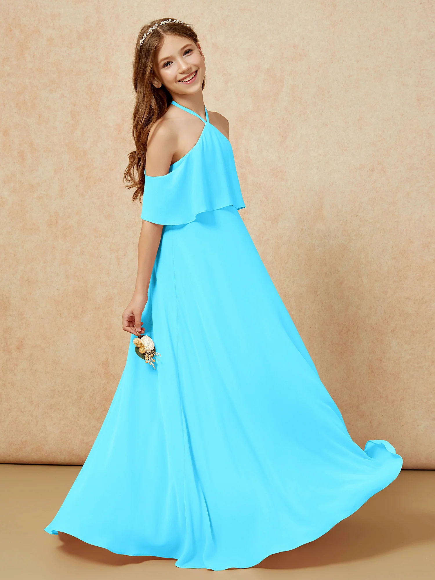 Simple Halter Floor-length Junior Bridesmaid Dress Pool - Image 5