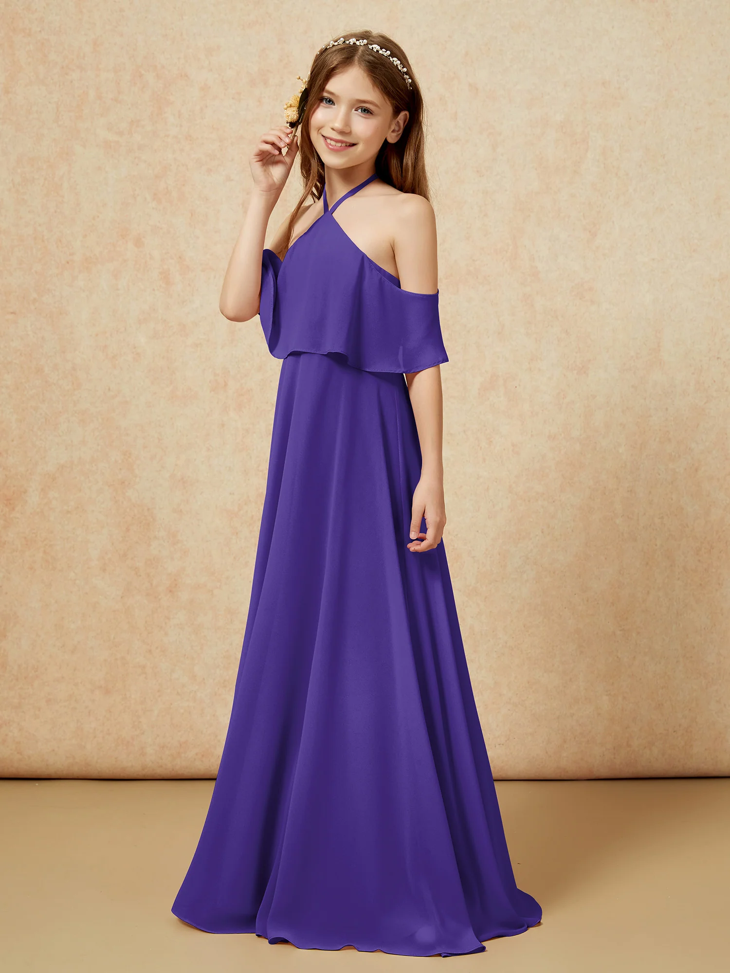 Simple Halter Floor-length Junior Bridesmaid Dress Regency - Image 3