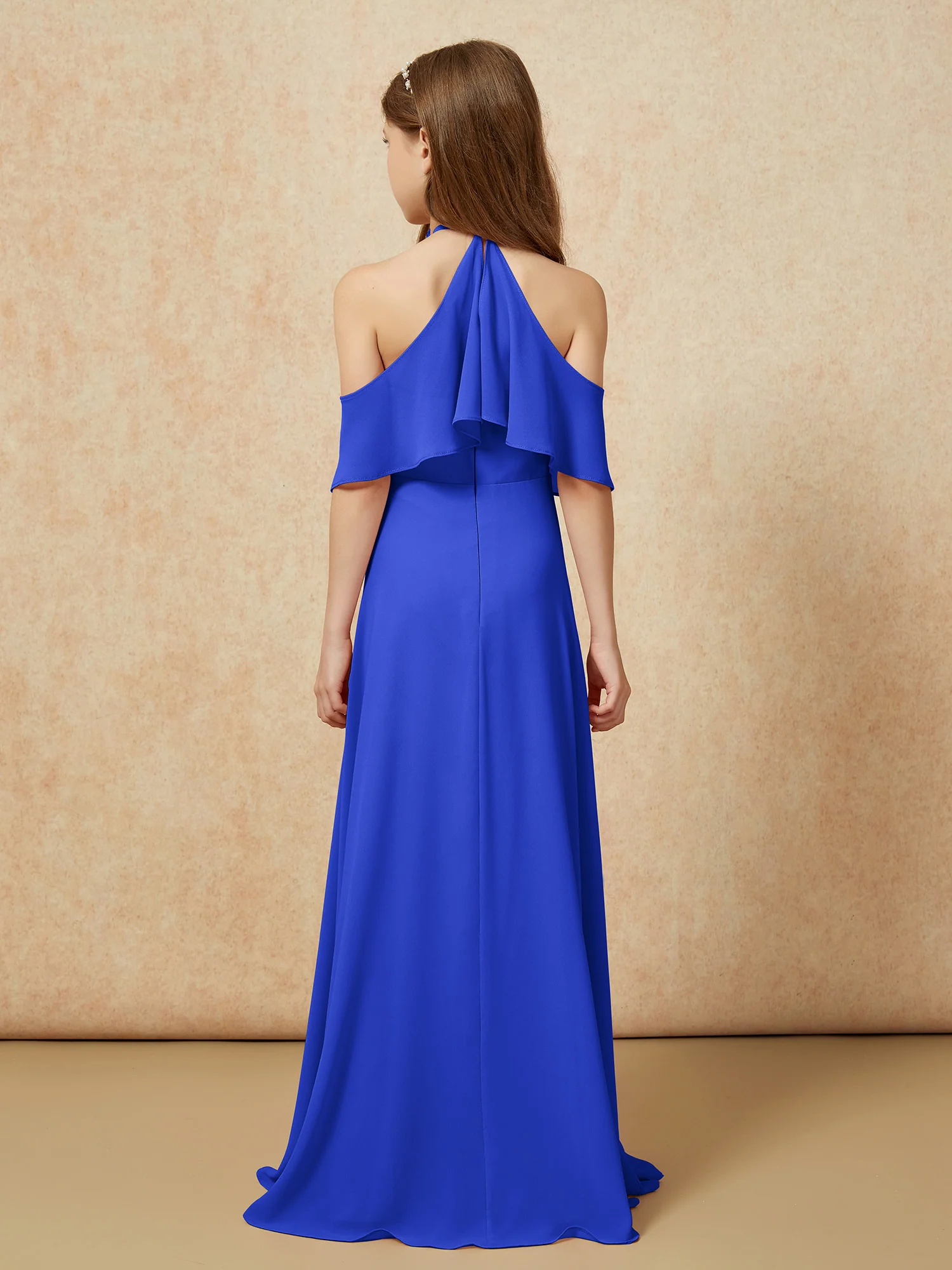 Simple Halter Floor-length Junior Bridesmaid Dress Royal Blue - Image 2