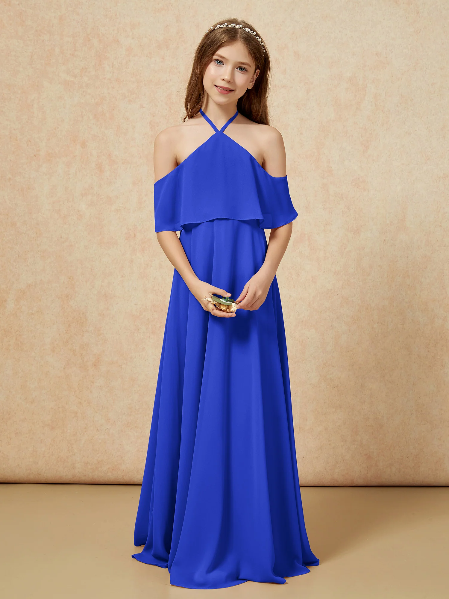 Simple Halter Floor-length Junior Bridesmaid Dress Royal Blue - Image 4