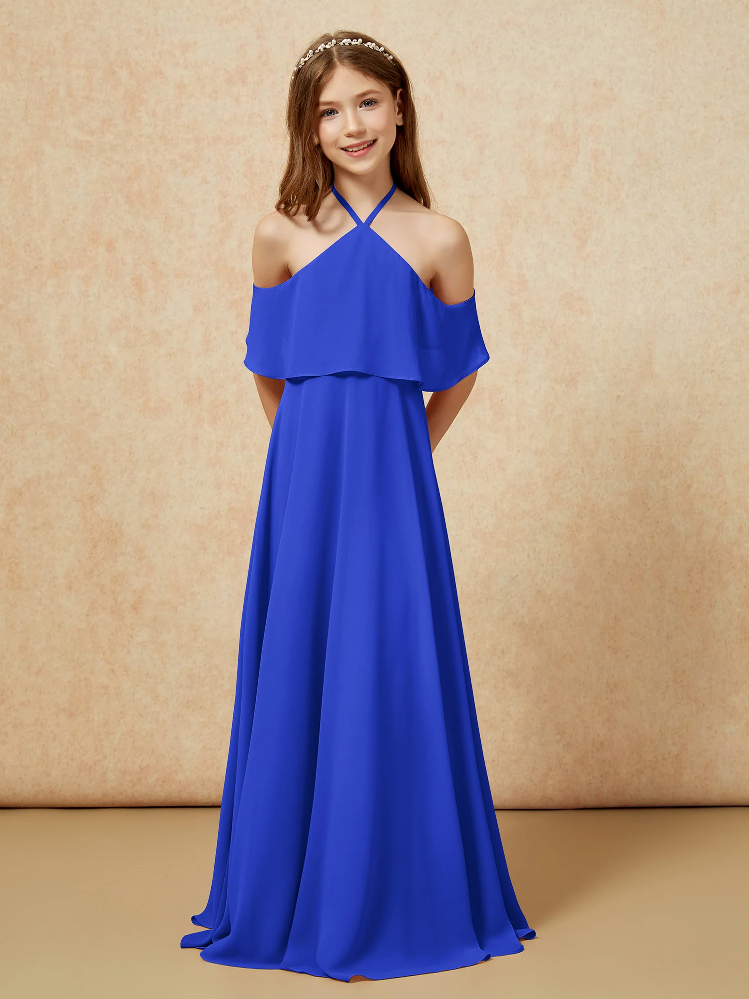 Simple Halter Floor-length Junior Bridesmaid Dress Royal Blue - Image 6