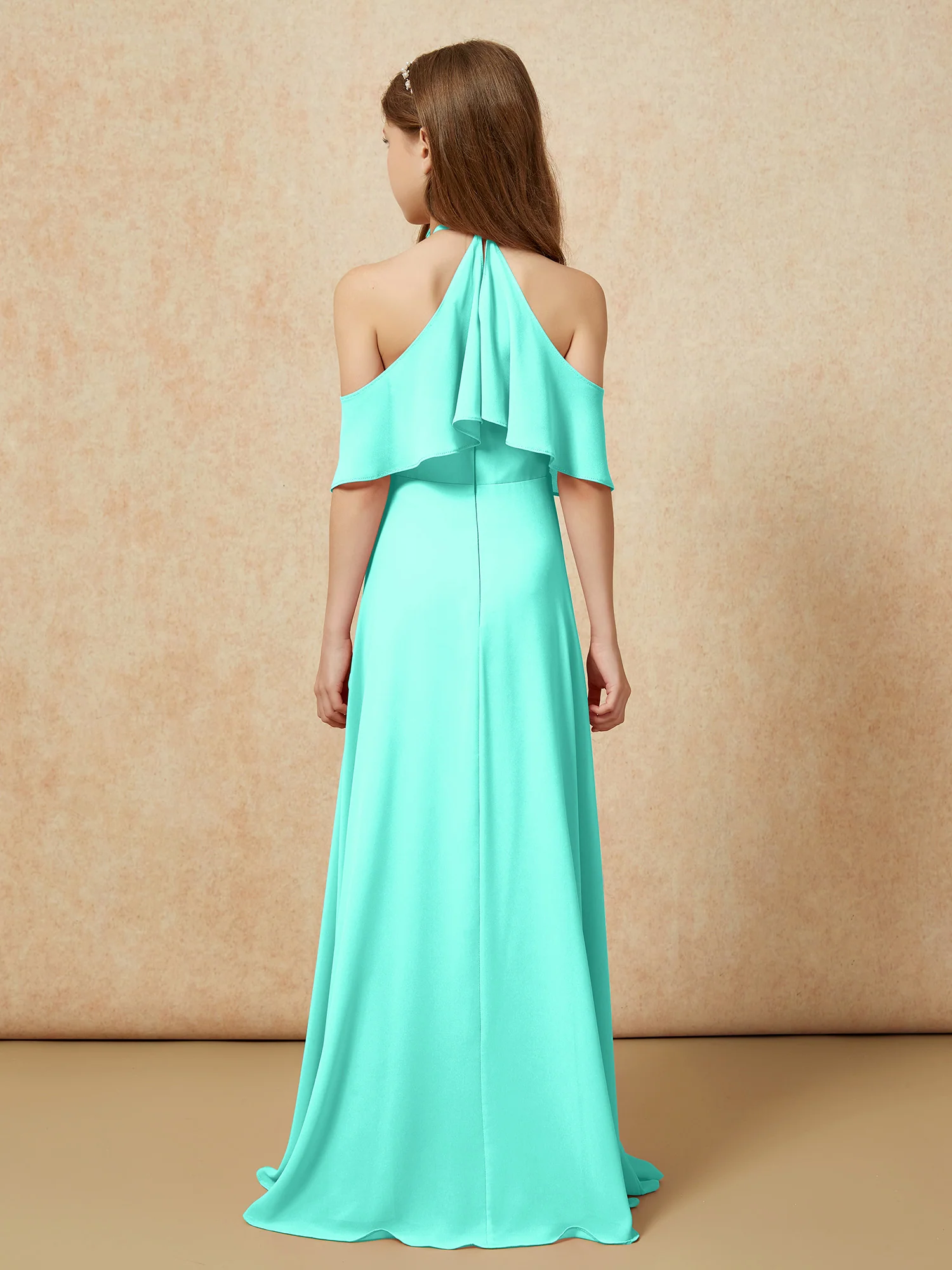 Simple Halter Floor-length Junior Bridesmaid Dress Spa - Image 2