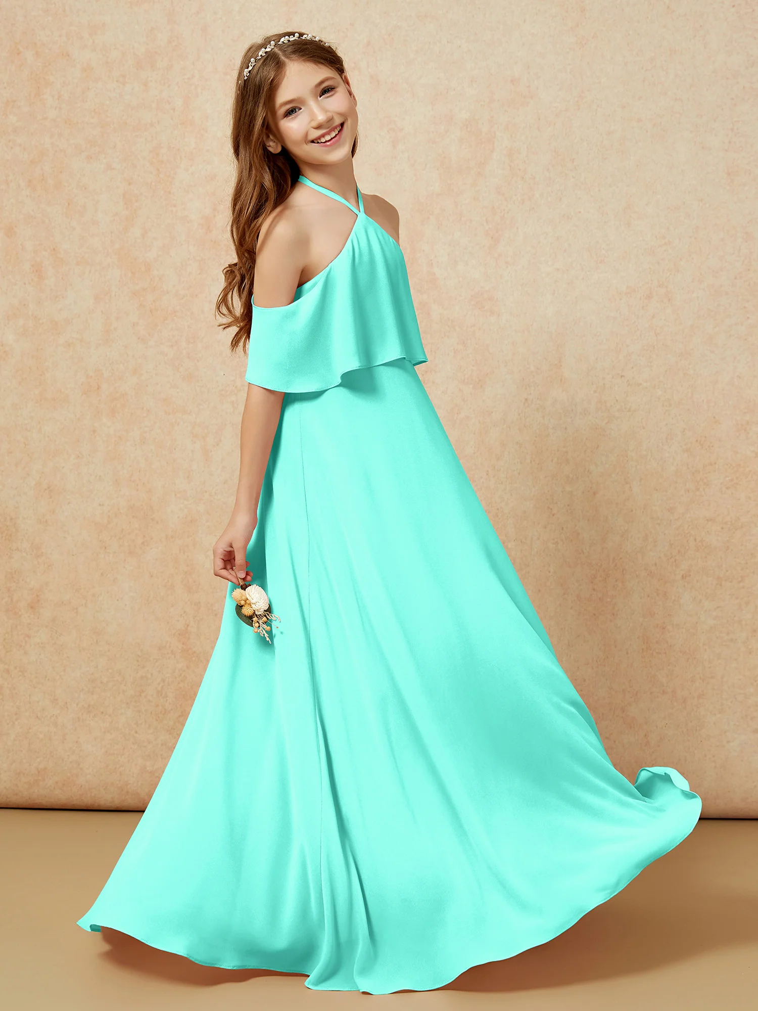 Simple Halter Floor-length Junior Bridesmaid Dress Spa - Image 5