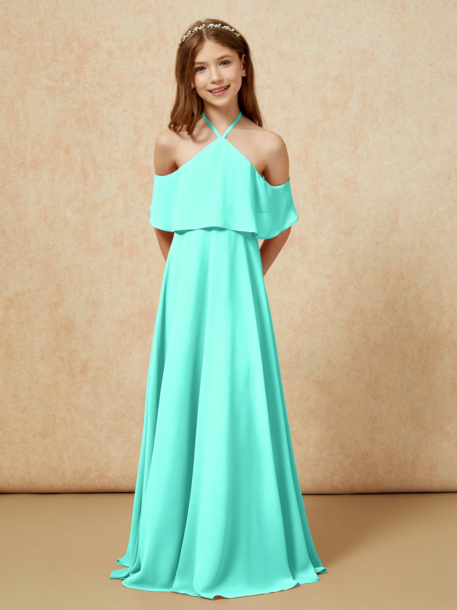 Simple Halter Floor-length Junior Bridesmaid Dress Spa - Image 6