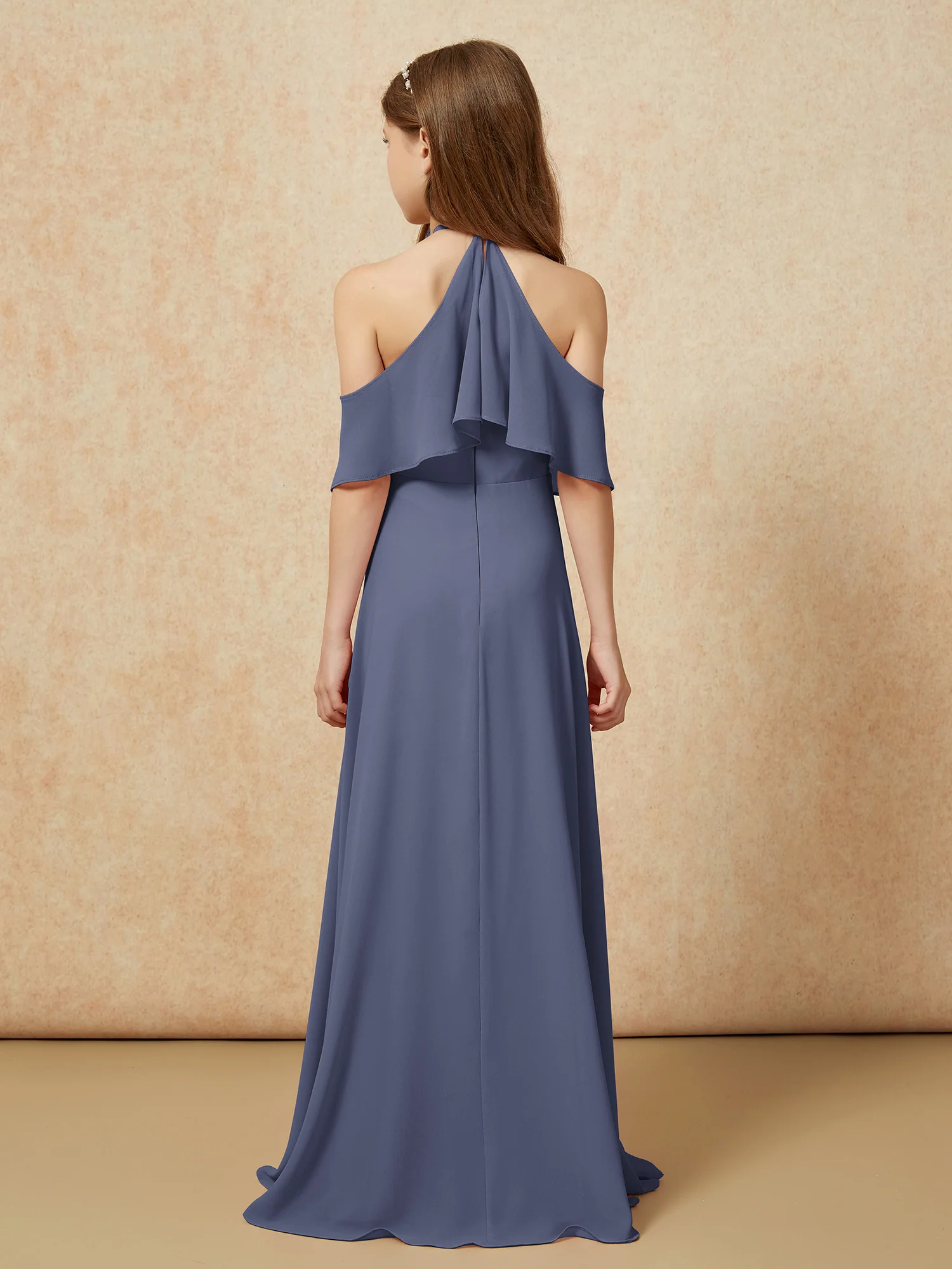 Simple Halter Floor-length Junior Bridesmaid Dress Stormy - Image 2
