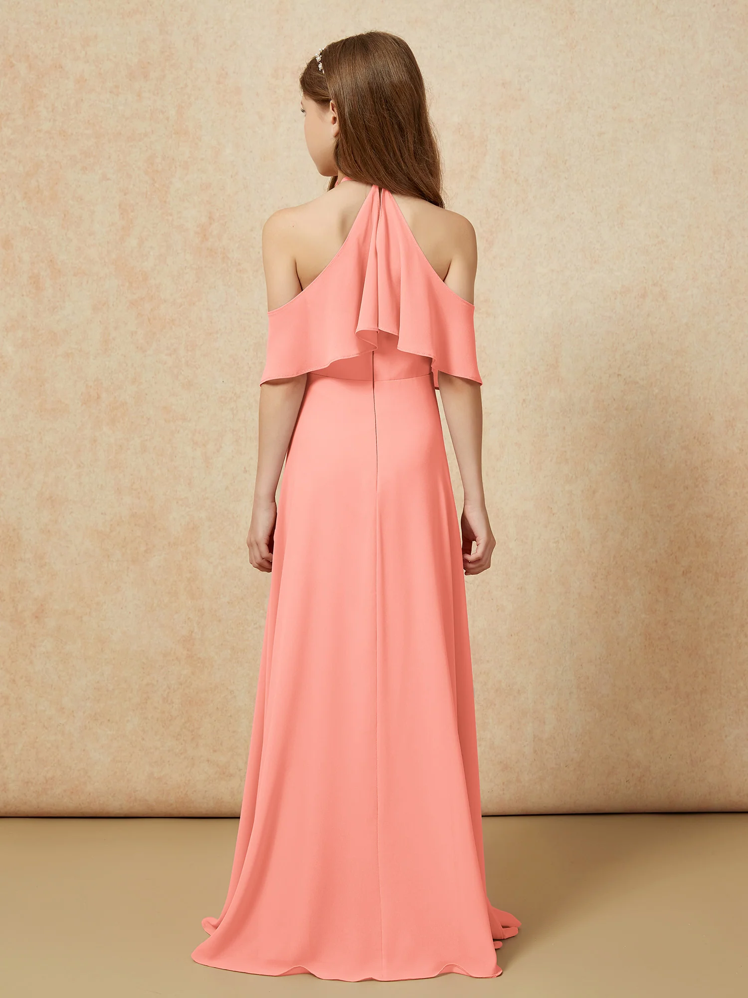 Simple Halter Floor-length Junior Bridesmaid Dress Sunset - Image 2